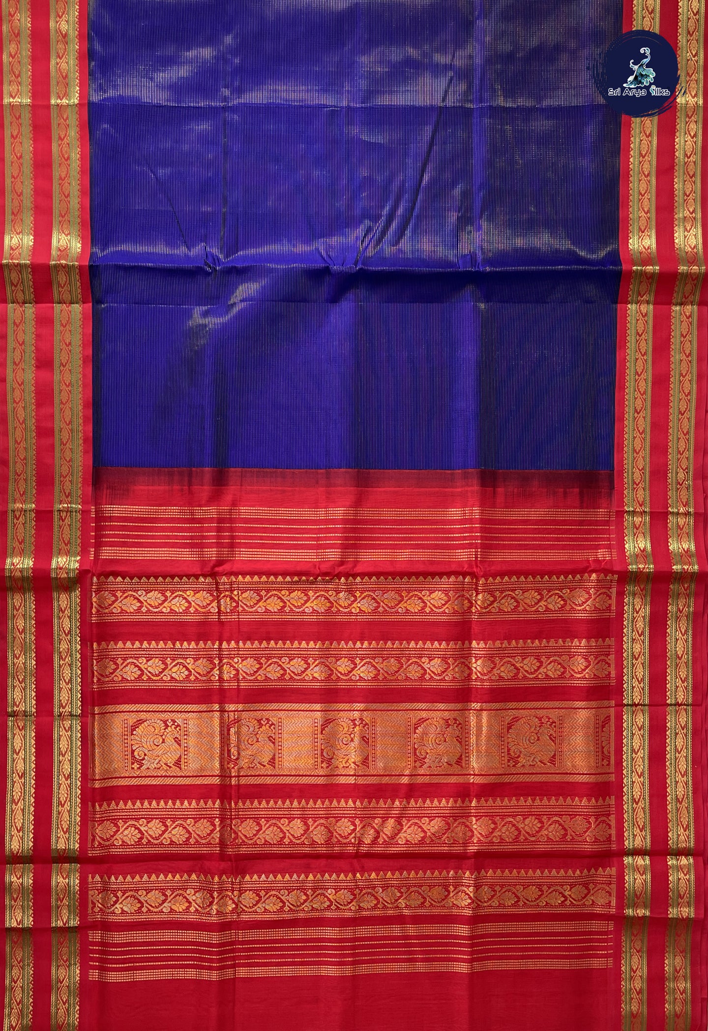 Royal Blue Vaira Oosi Silk Cotton Saree With Vaira Oosi Pattern