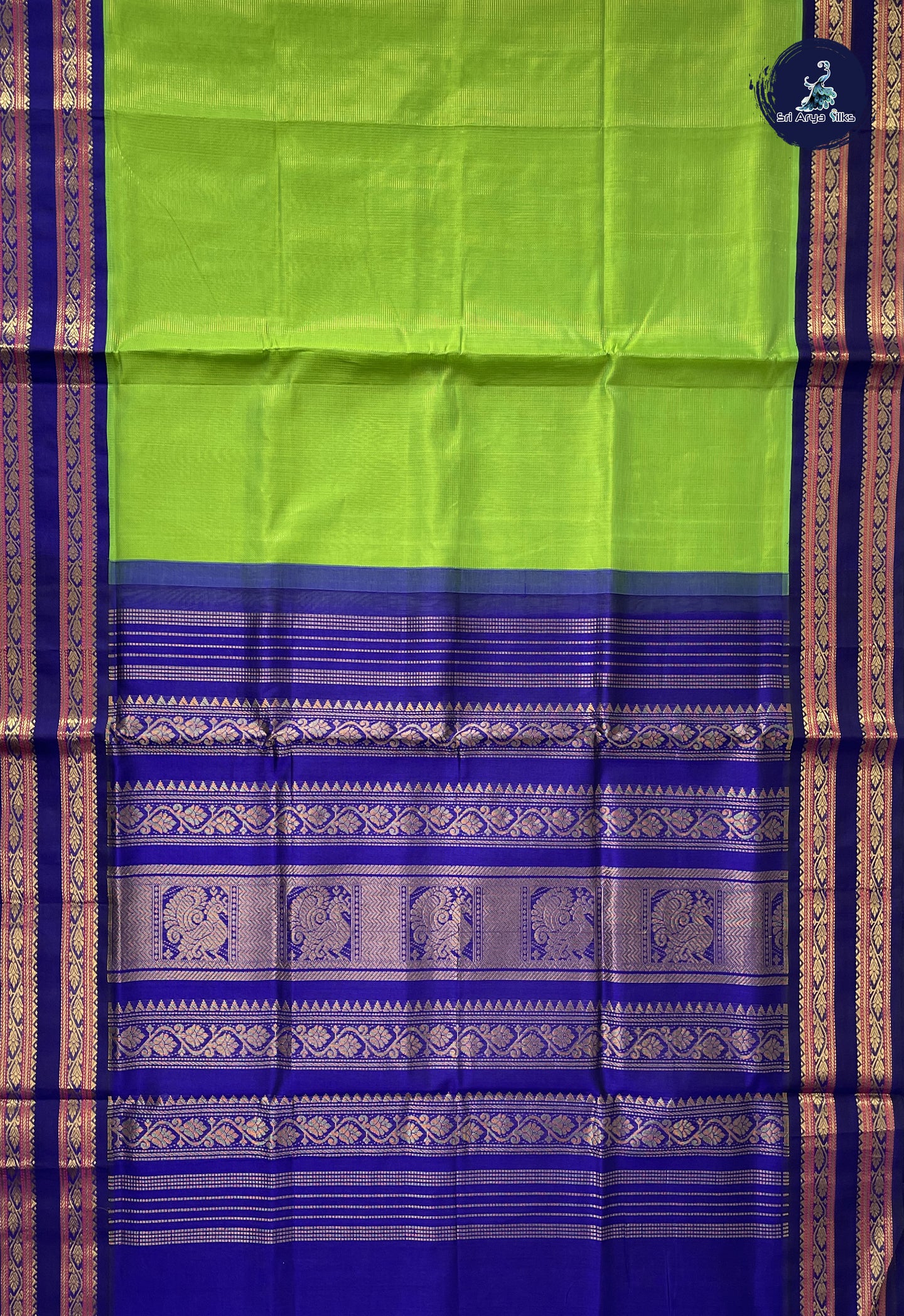Parrot Green Vaira Oosi Silk Cotton Saree With Vaira Oosi Pattern