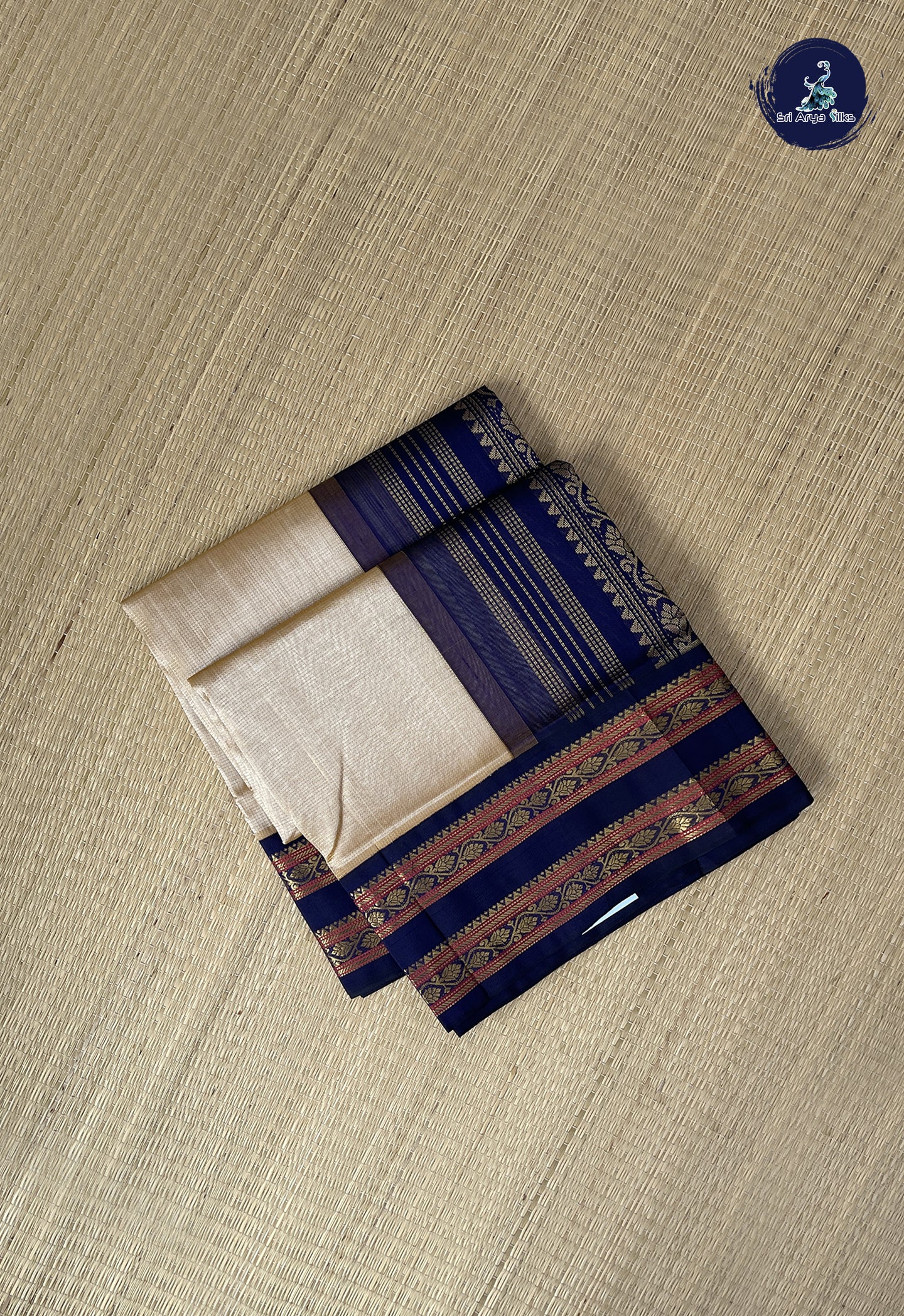 Beige Vaira Oosi Silk Cotton Saree With Vaira Oosi Pattern