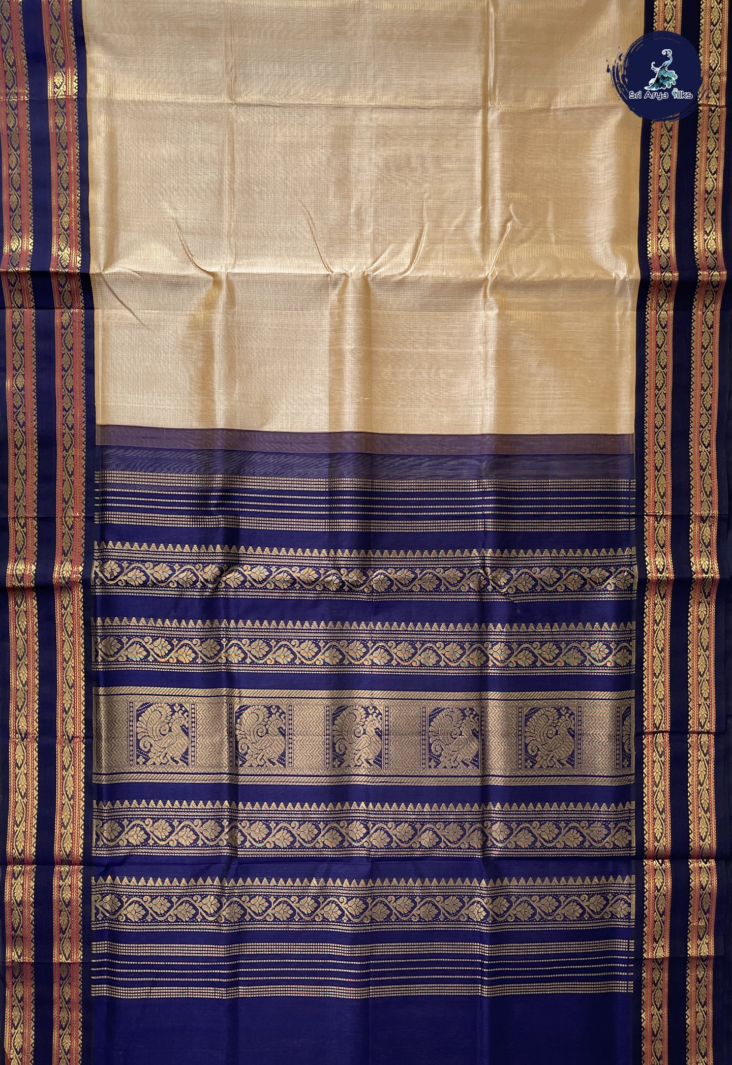 Beige Vaira Oosi Silk Cotton Saree With Vaira Oosi Pattern