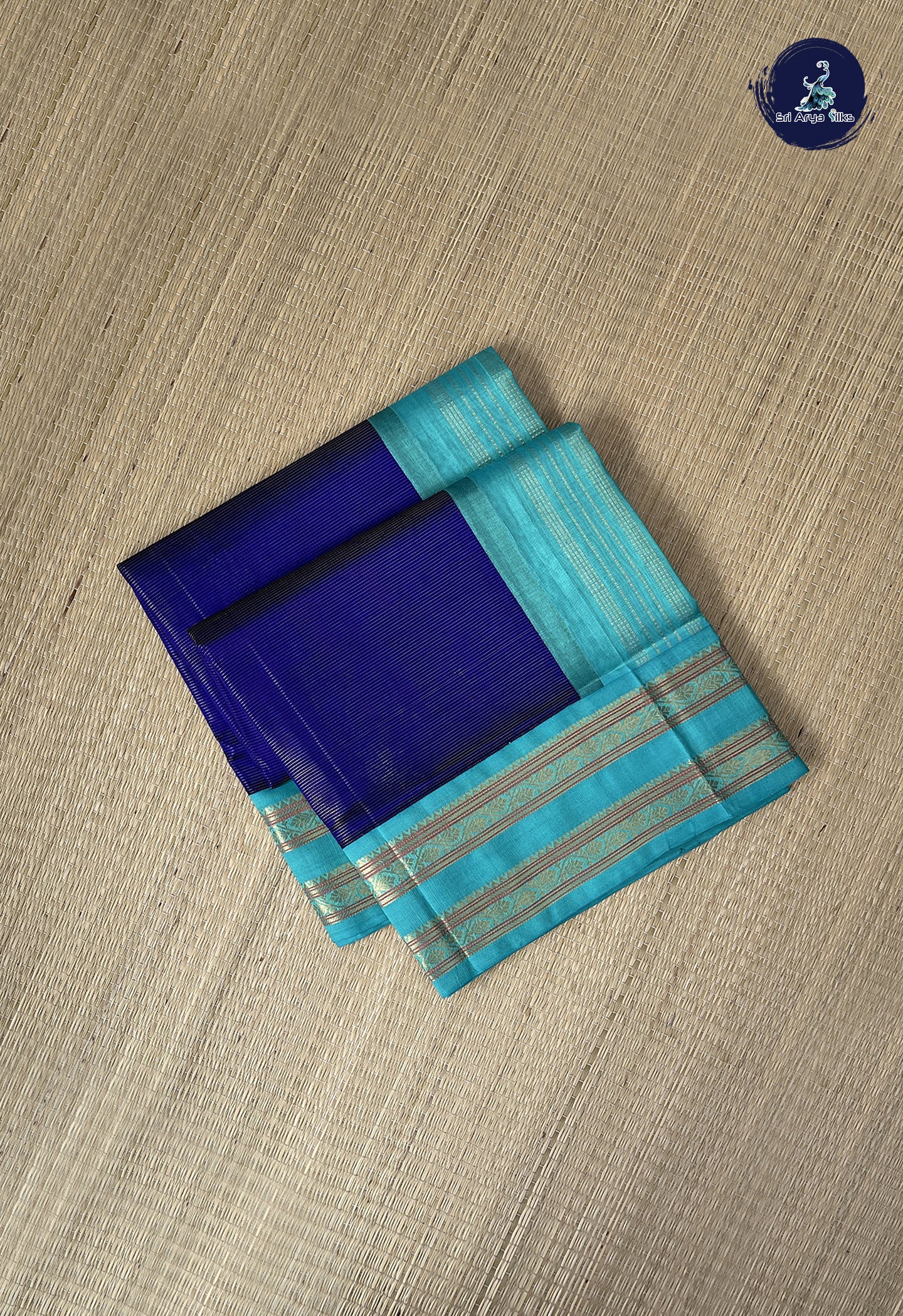Dark Blue Vaira Oosi Silk Cotton Saree With Vaira Oosi Pattern