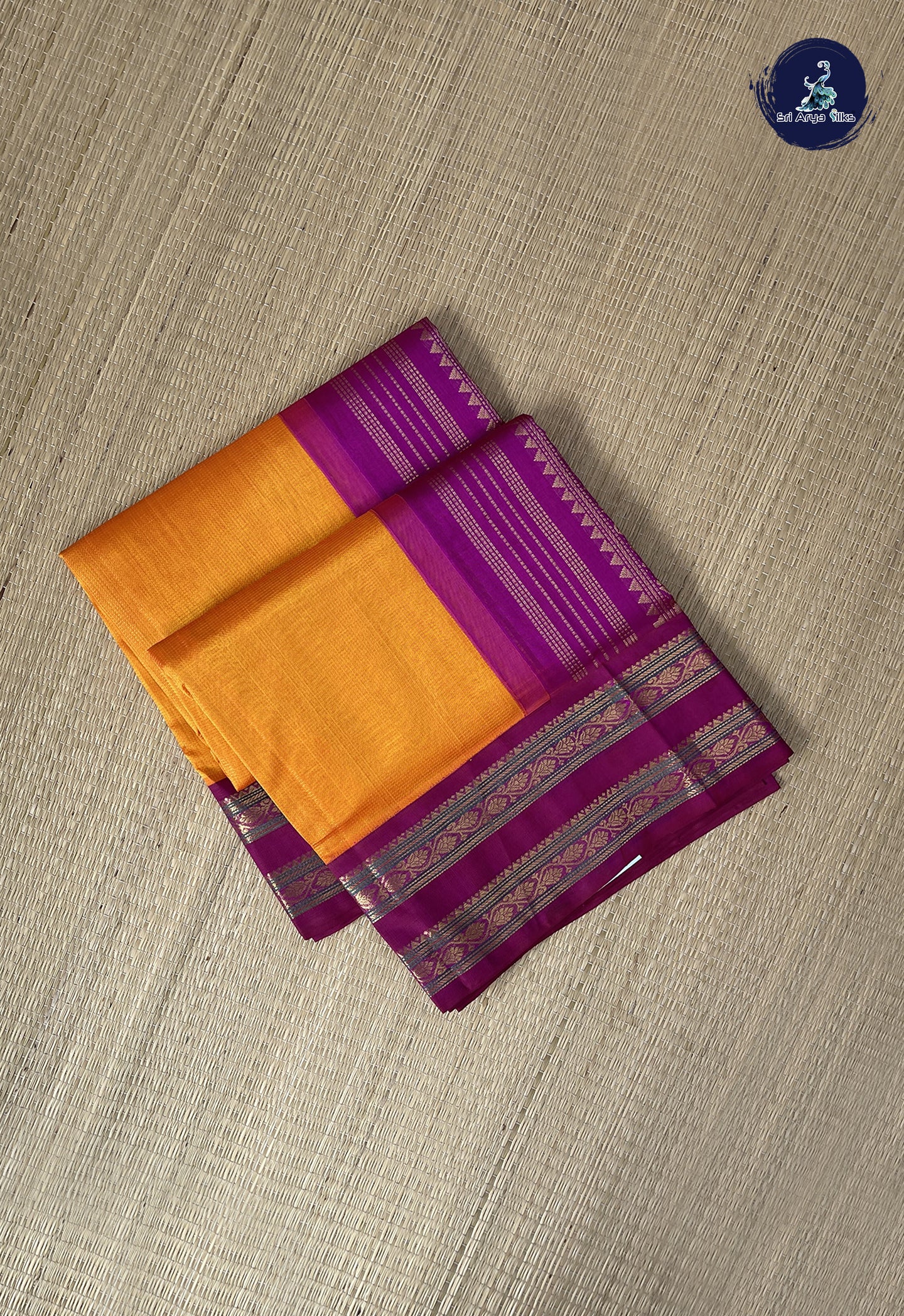 Mango Yellow Vaira Oosi Silk Cotton Saree With Vaira Oosi Pattern