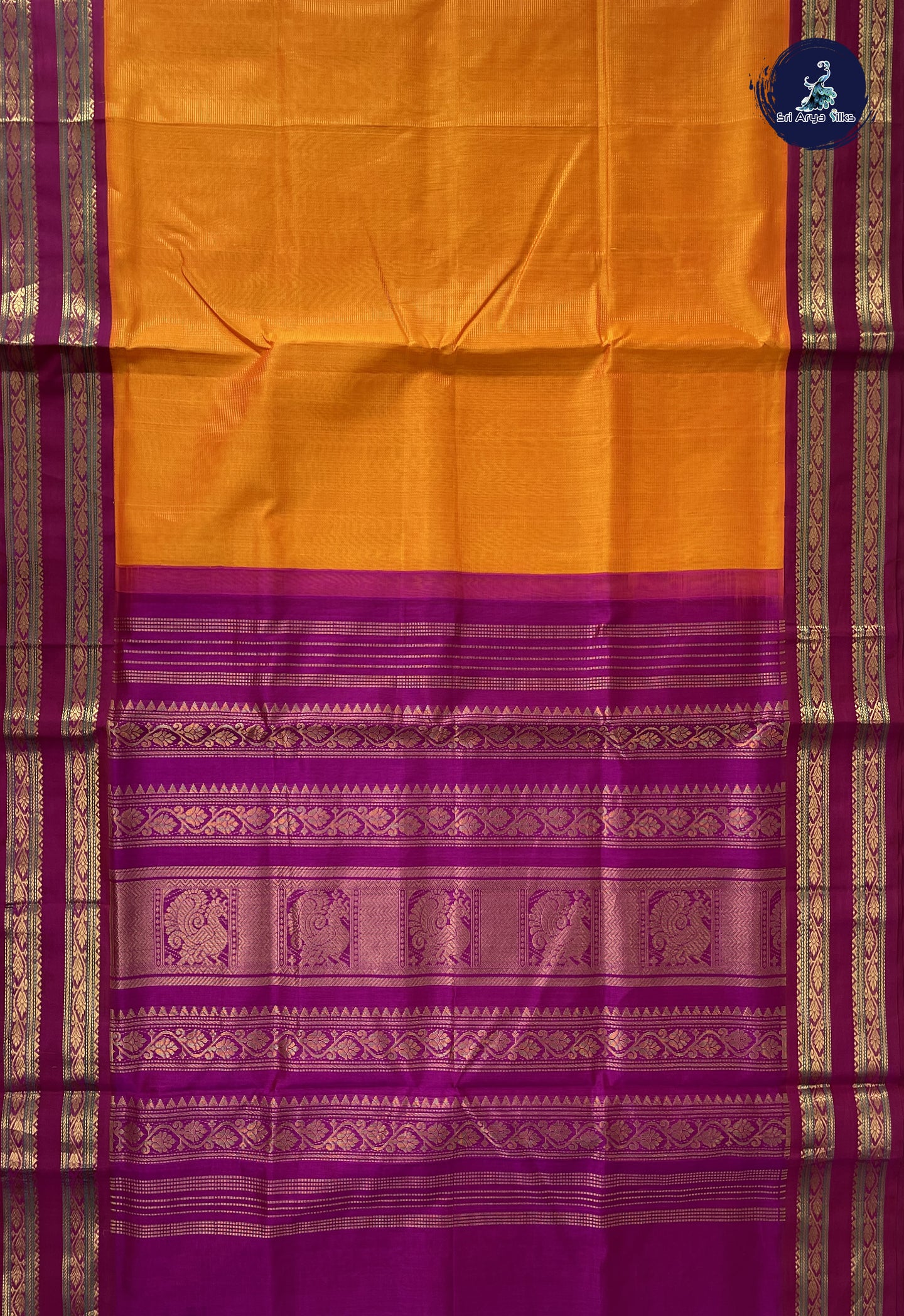 Mango Yellow Vaira Oosi Silk Cotton Saree With Vaira Oosi Pattern