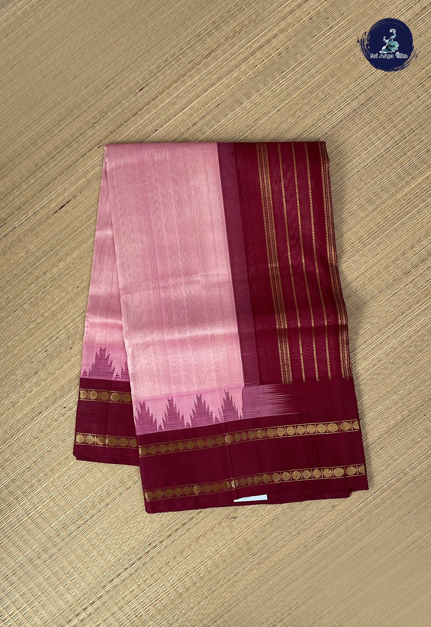 Lotus Pink Korvai Silk Cotton Saree With Plain Pattern
