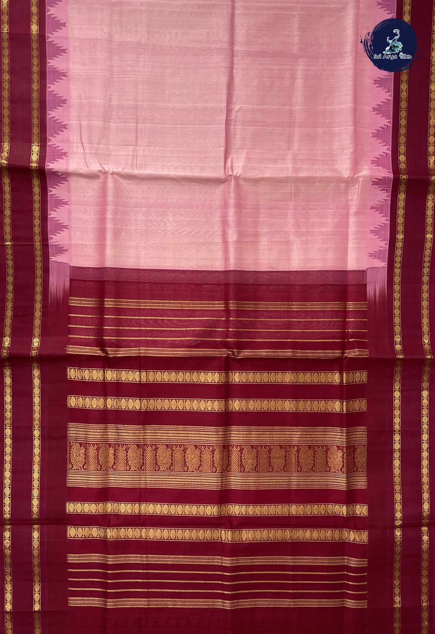 Lotus Pink Korvai Silk Cotton Saree With Plain Pattern