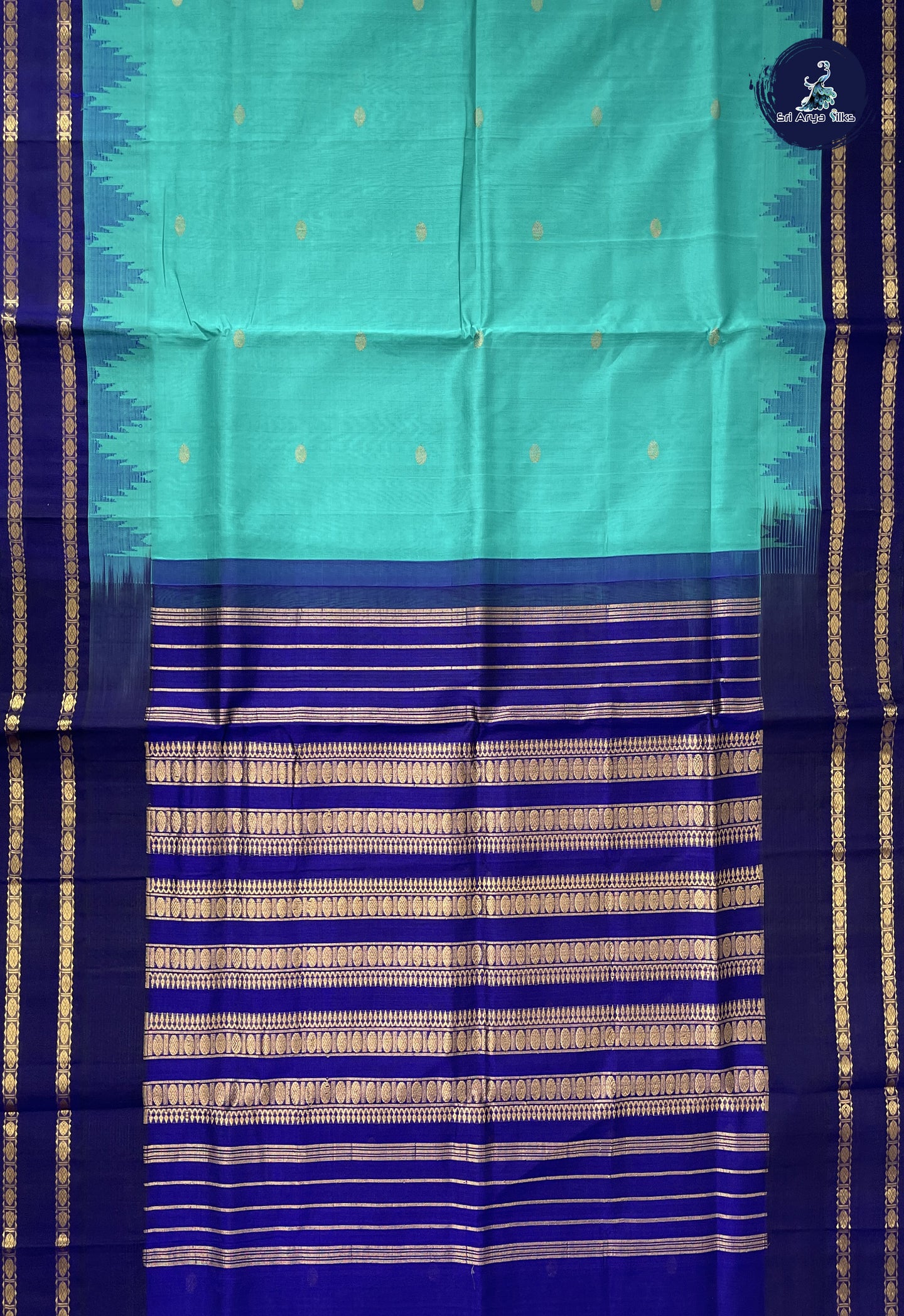 Teal Blue Korvai Silk Cotton Saree With Zari Buttas Pattern