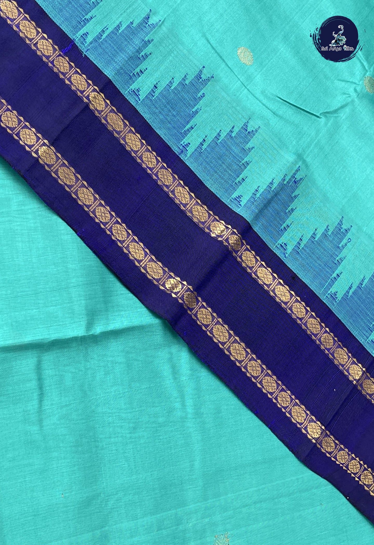 Teal Blue Korvai Silk Cotton Saree With Zari Buttas Pattern