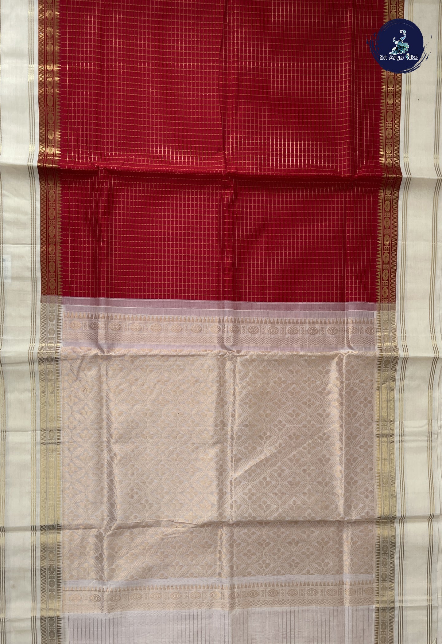 Red Checked Saree With Zari Checked Pattern
