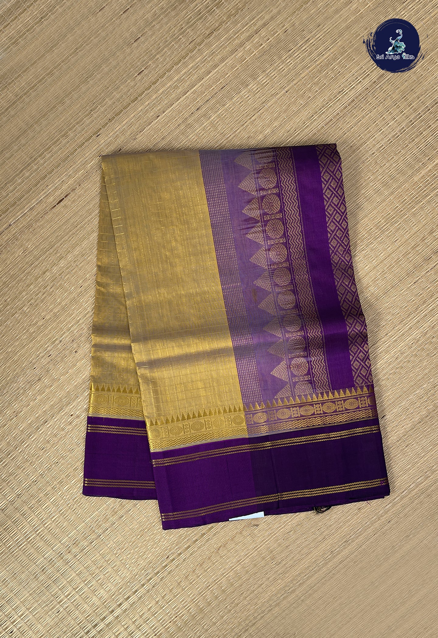 Golden Brown Checked Saree With Zari Checked Pattern