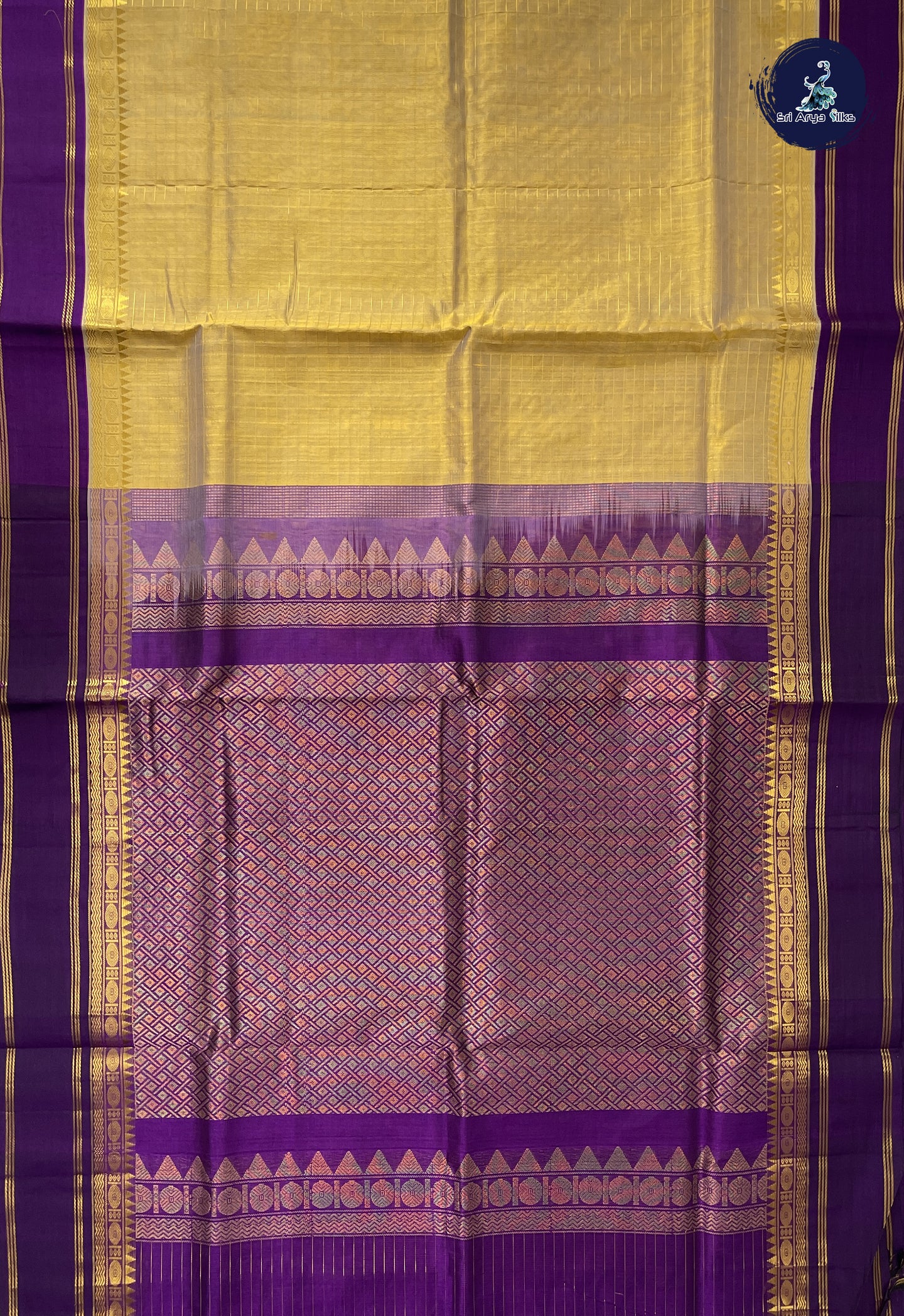 Golden Brown Checked Saree With Zari Checked Pattern