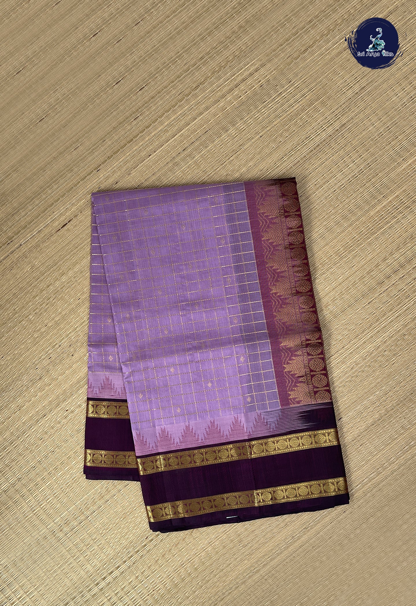 Mauve Checked Saree With Zari Checked Pattern