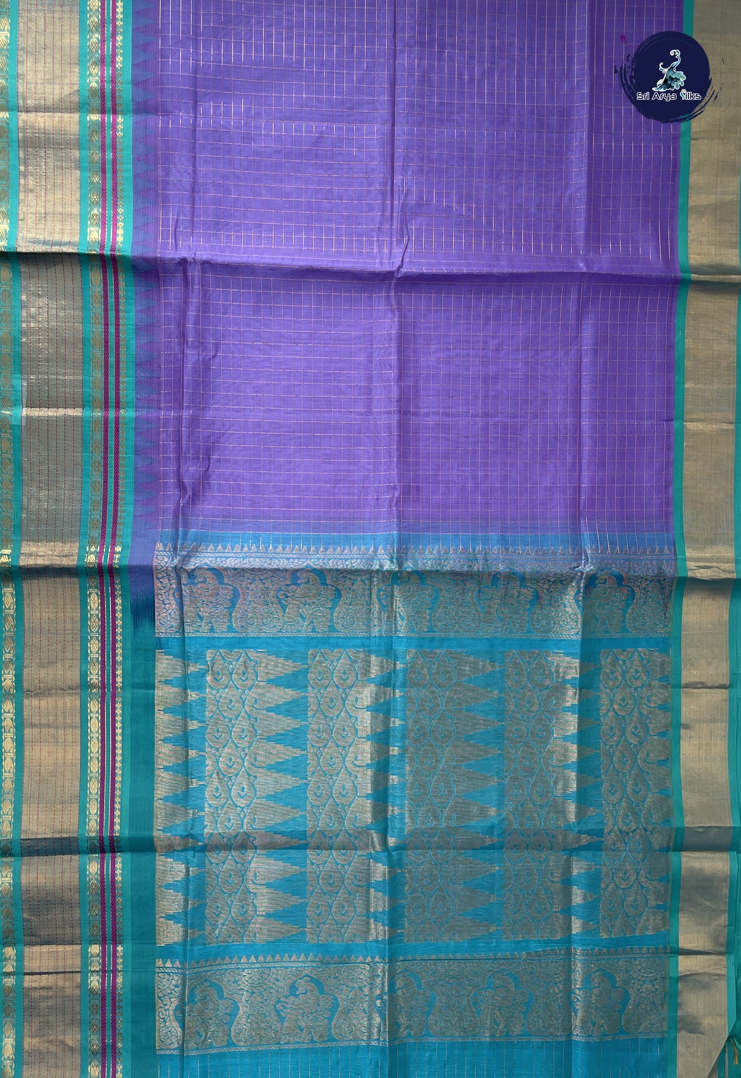 Lavender Checked Saree With Zari Checked Pattern