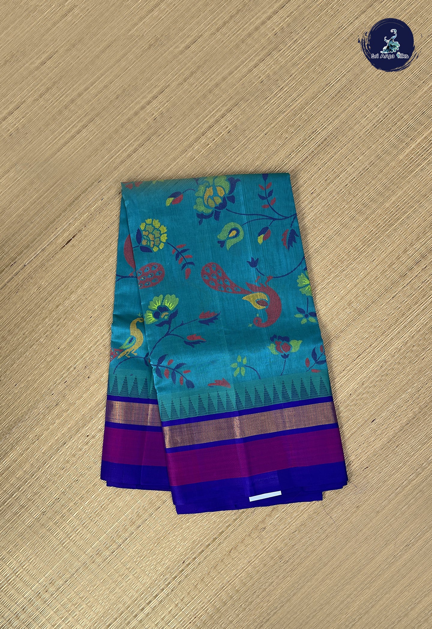 Teal Kalamkari Saree With Kalamkari Pattern