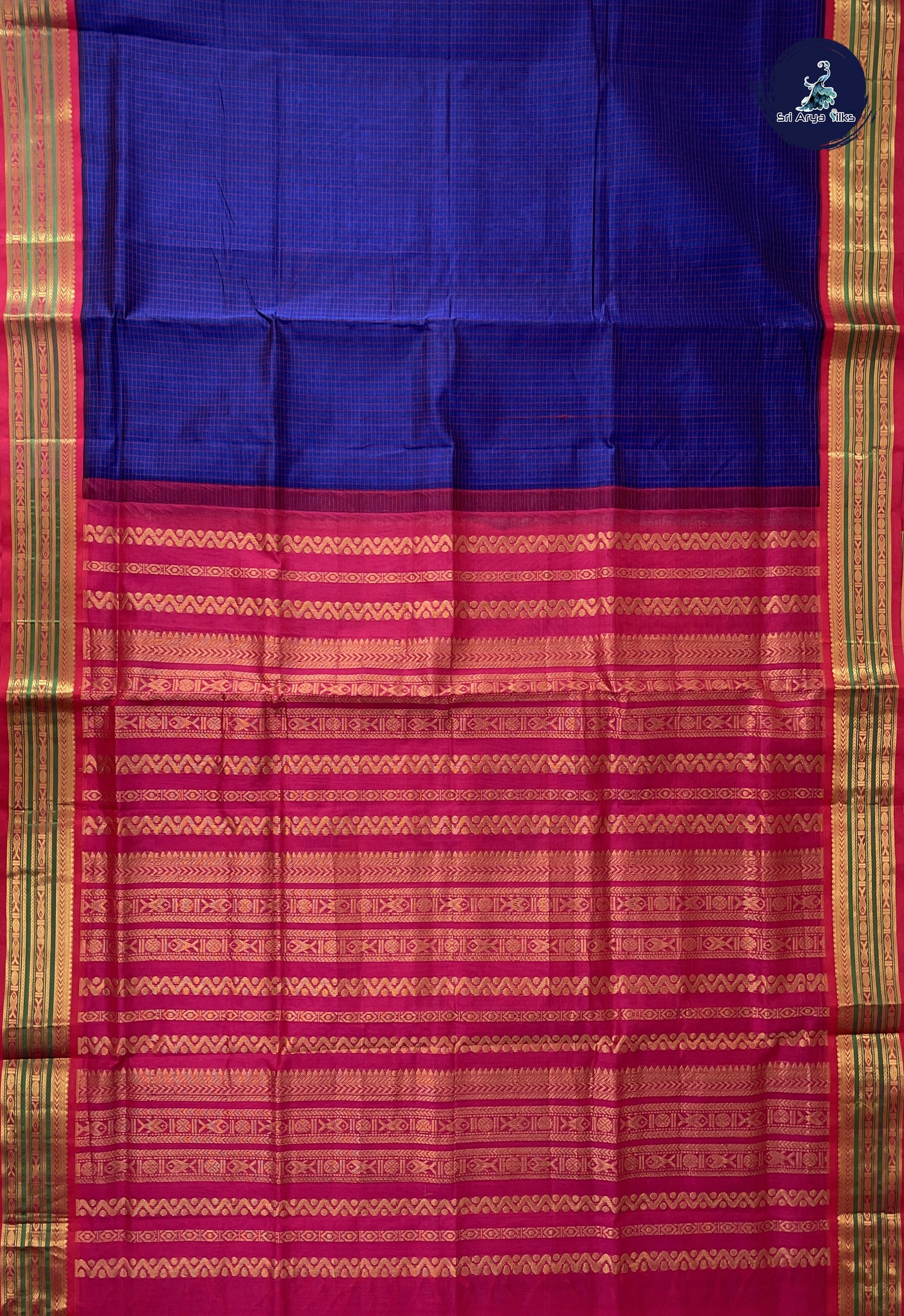 Dark Blue Checked Saree With Checked Pattern