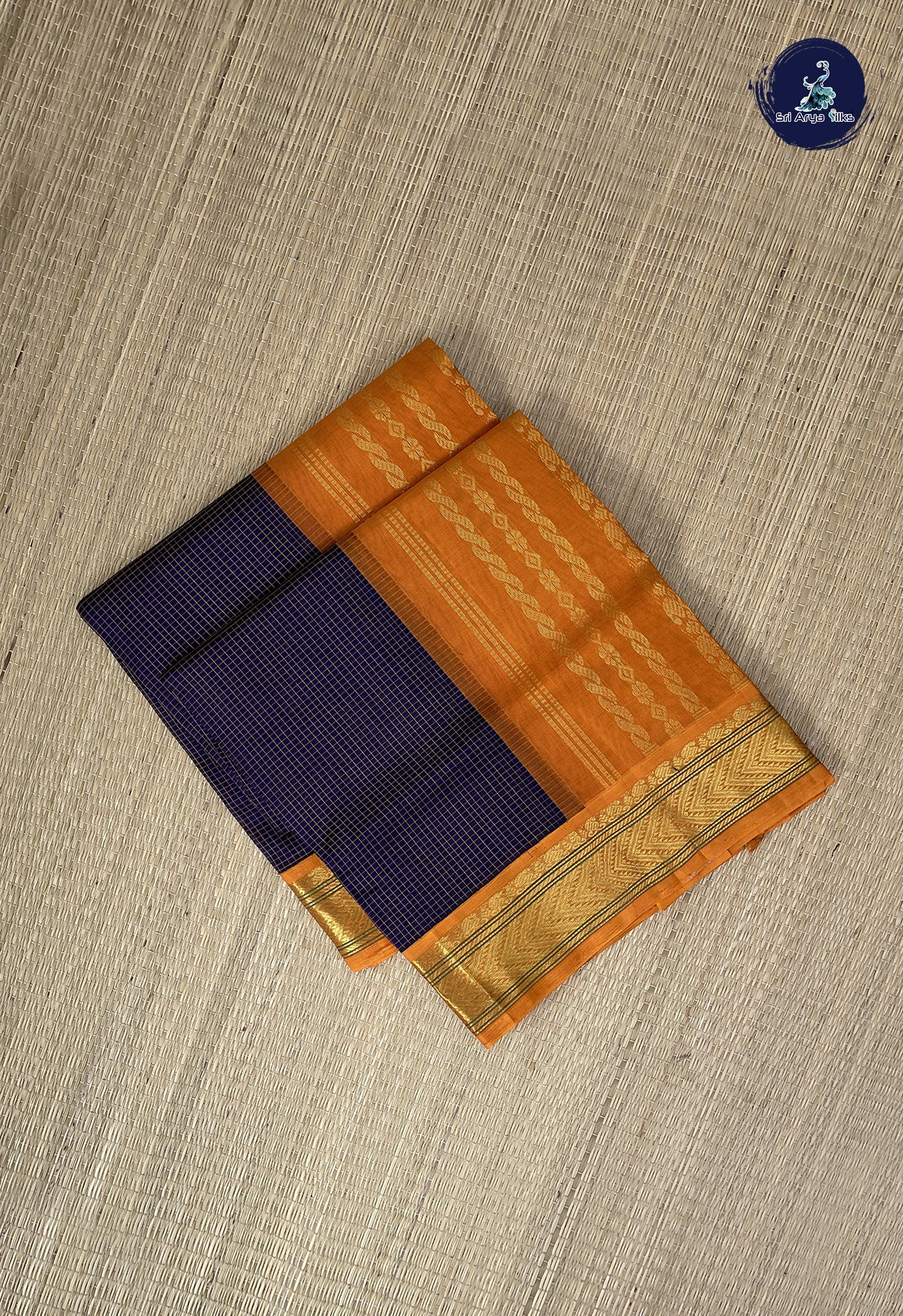 Navy Blue Checked Saree With Checked Pattern