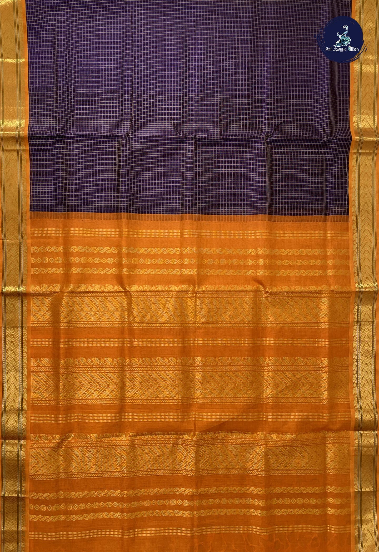 Navy Blue Checked Saree With Checked Pattern
