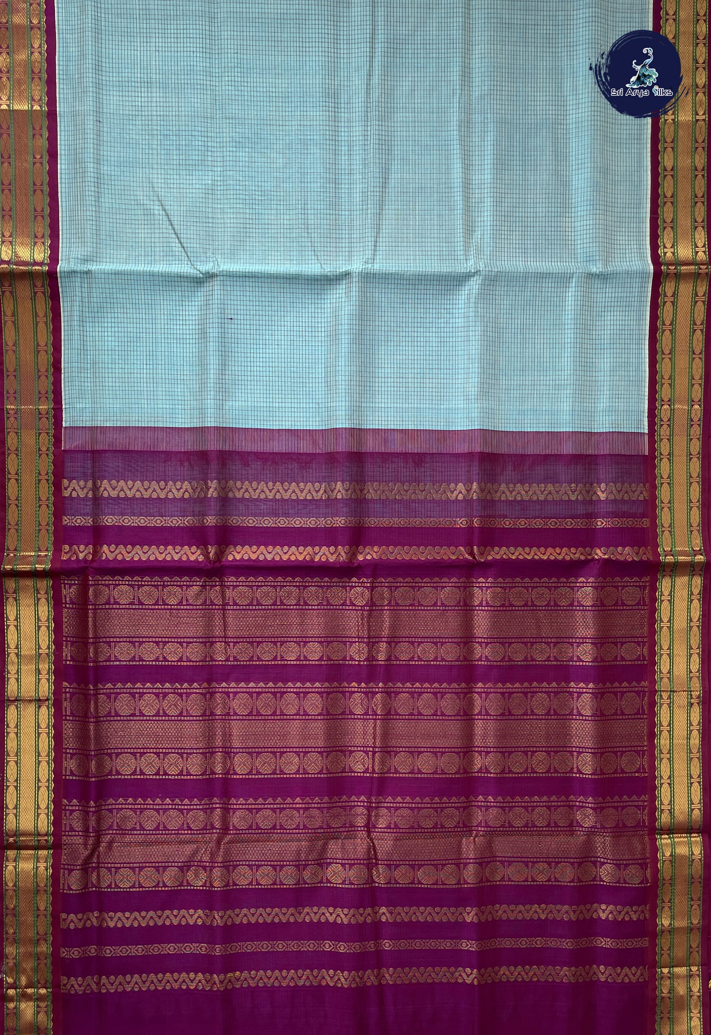 Powder Blue Checked Saree With Checked Pattern