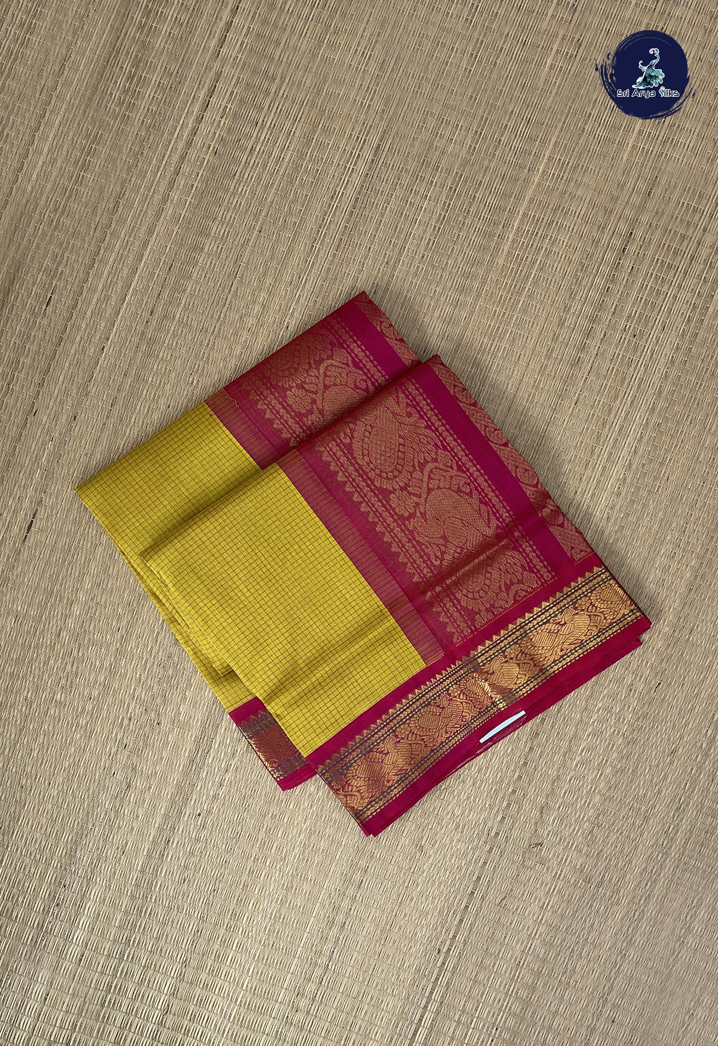 Yellow Checked Saree With Checked Pattern