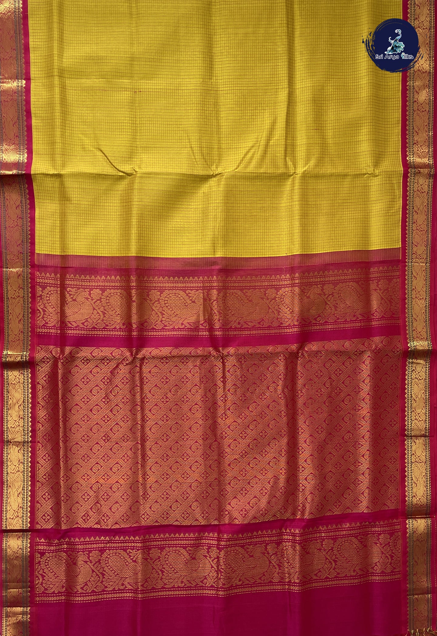 Yellow Checked Saree With Checked Pattern
