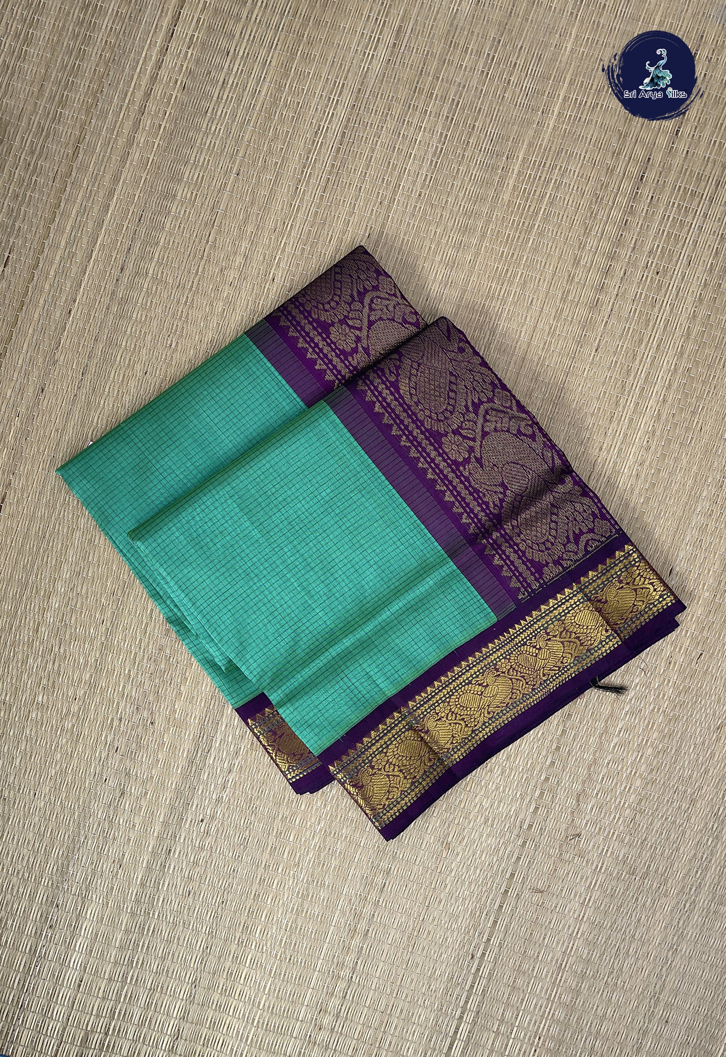 Sea Green Checked Saree With Checked Pattern