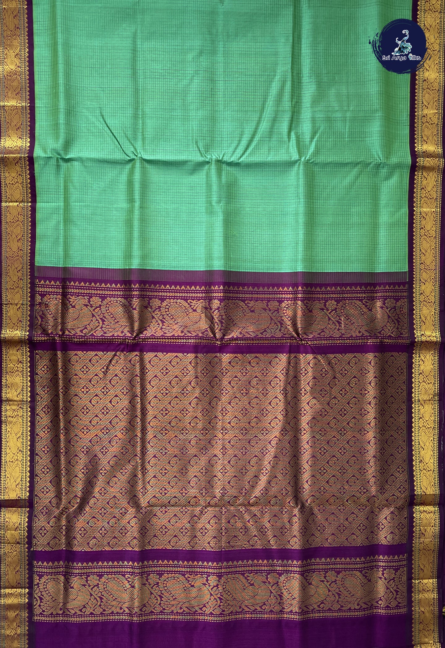 Sea Green Checked Saree With Checked Pattern