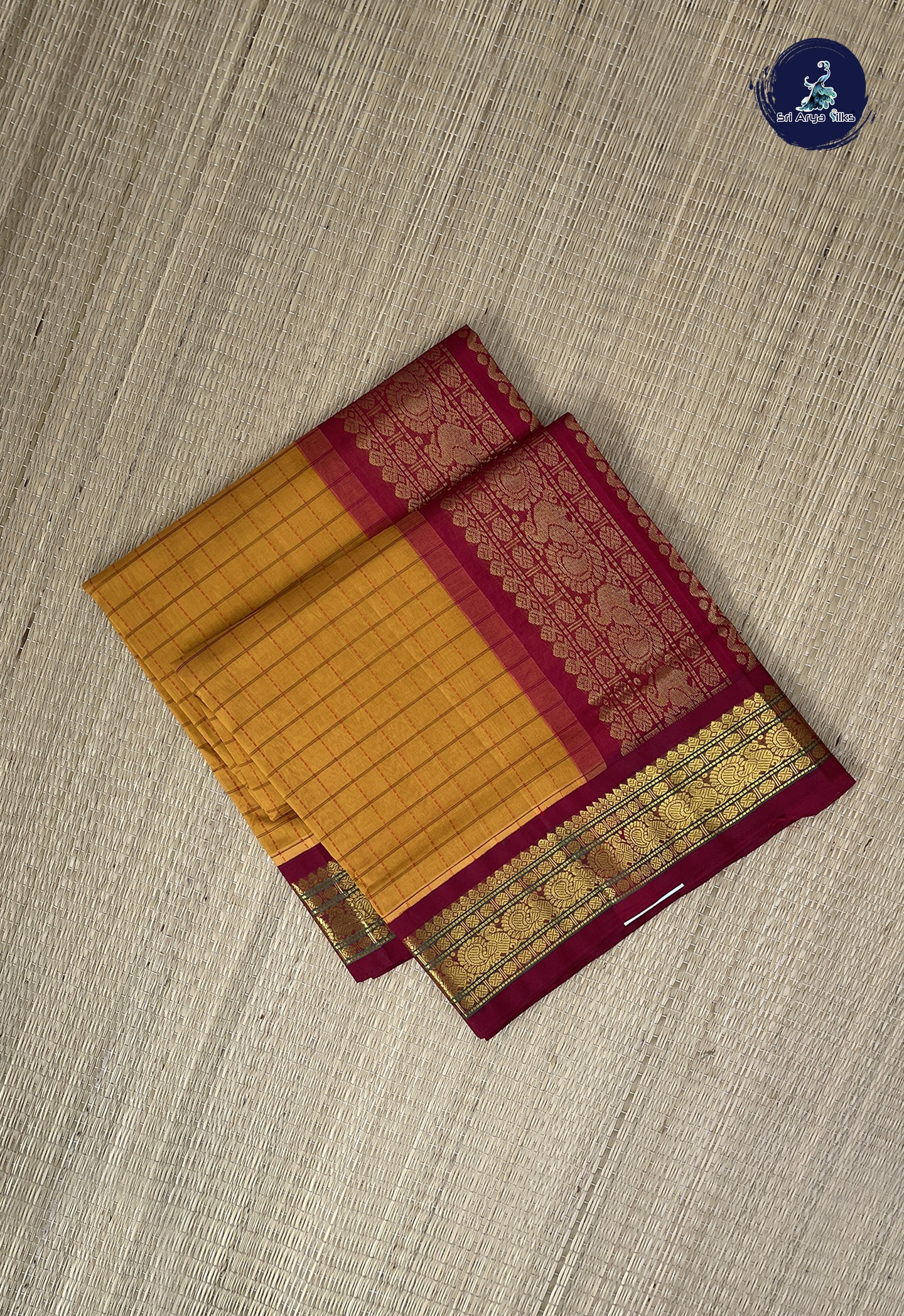 Mustard Yellow Checked Saree With Checked Pattern