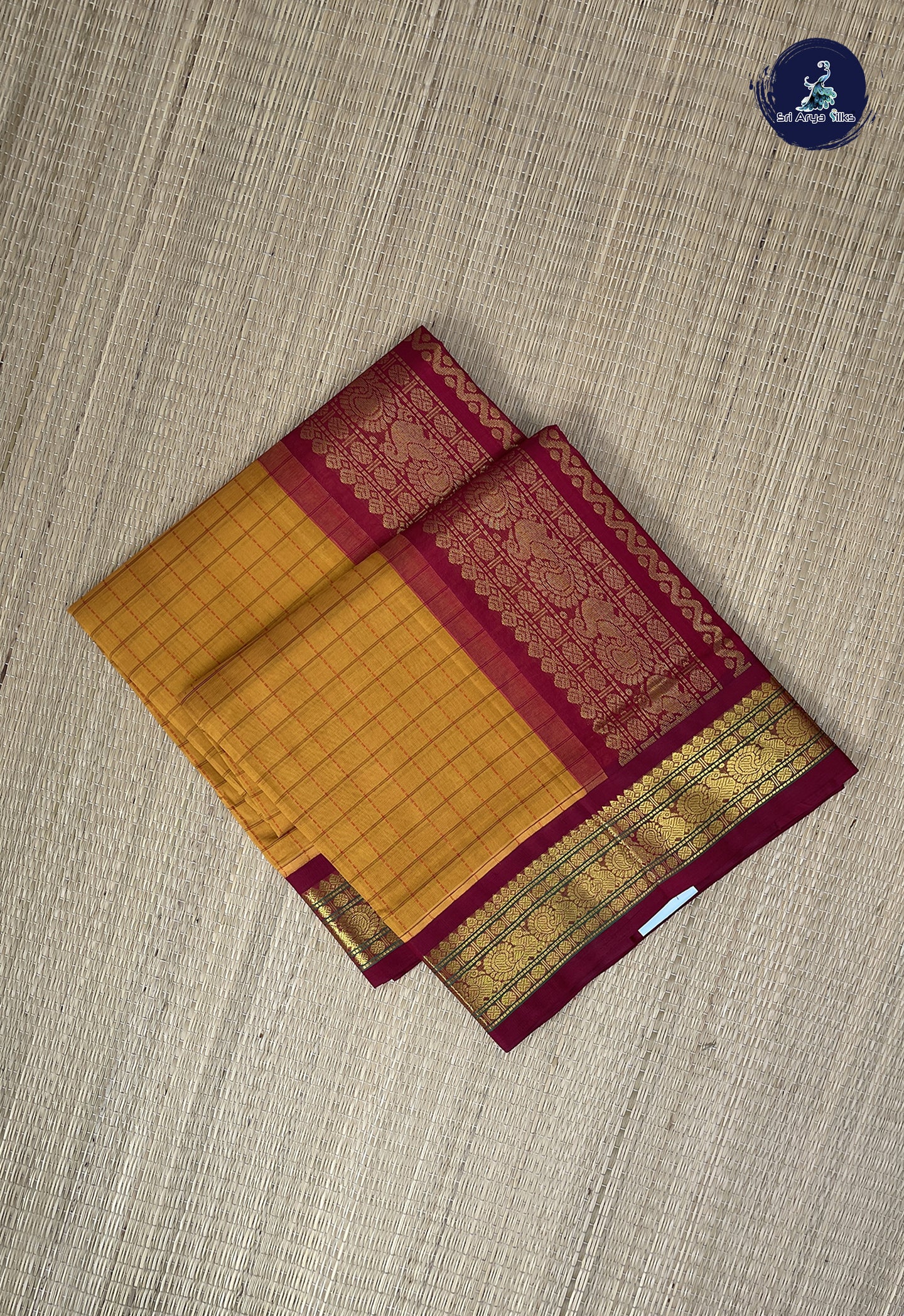 Mustard Yellow Checked Saree With Checked Pattern