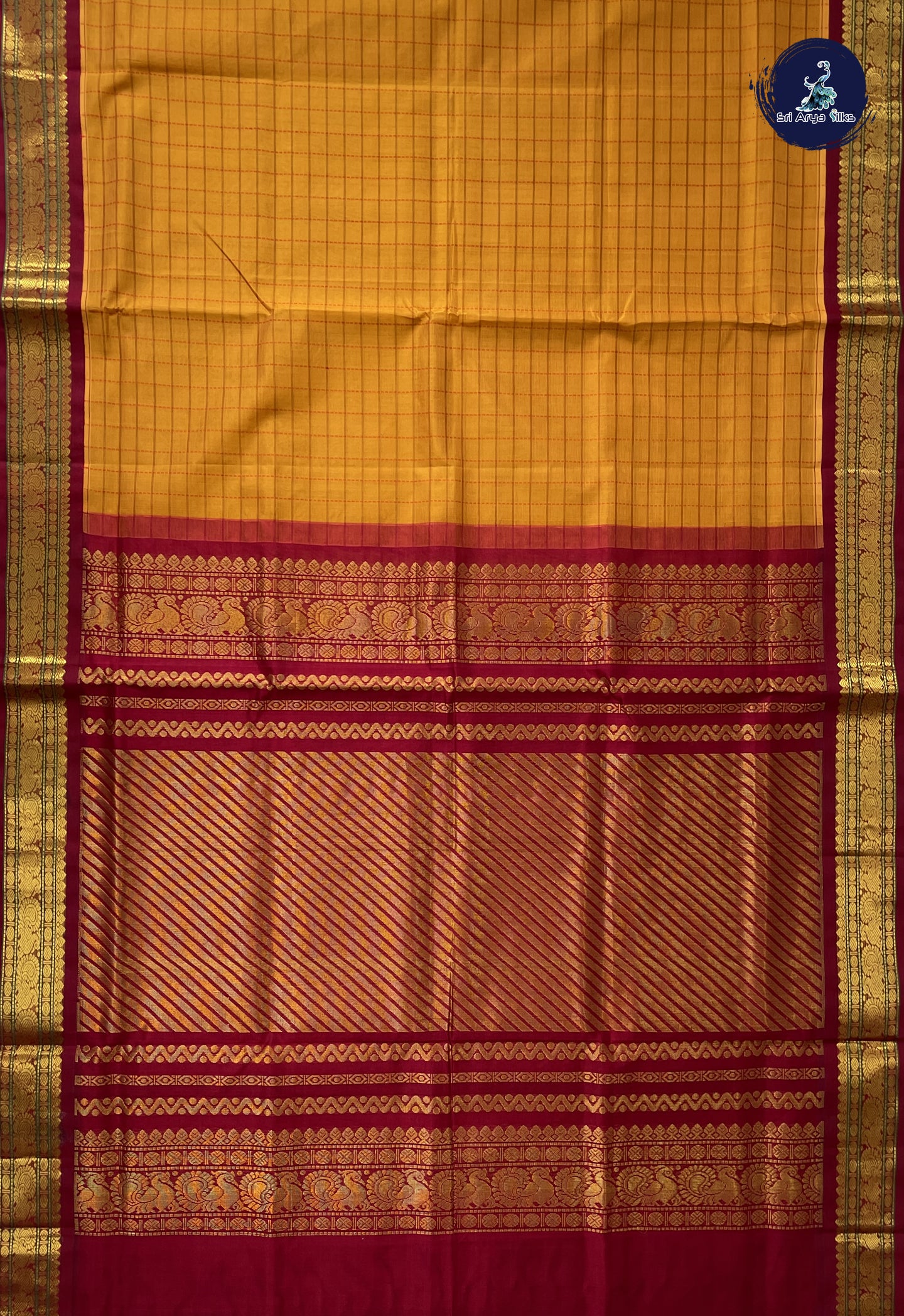 Mustard Yellow Checked Saree With Checked Pattern
