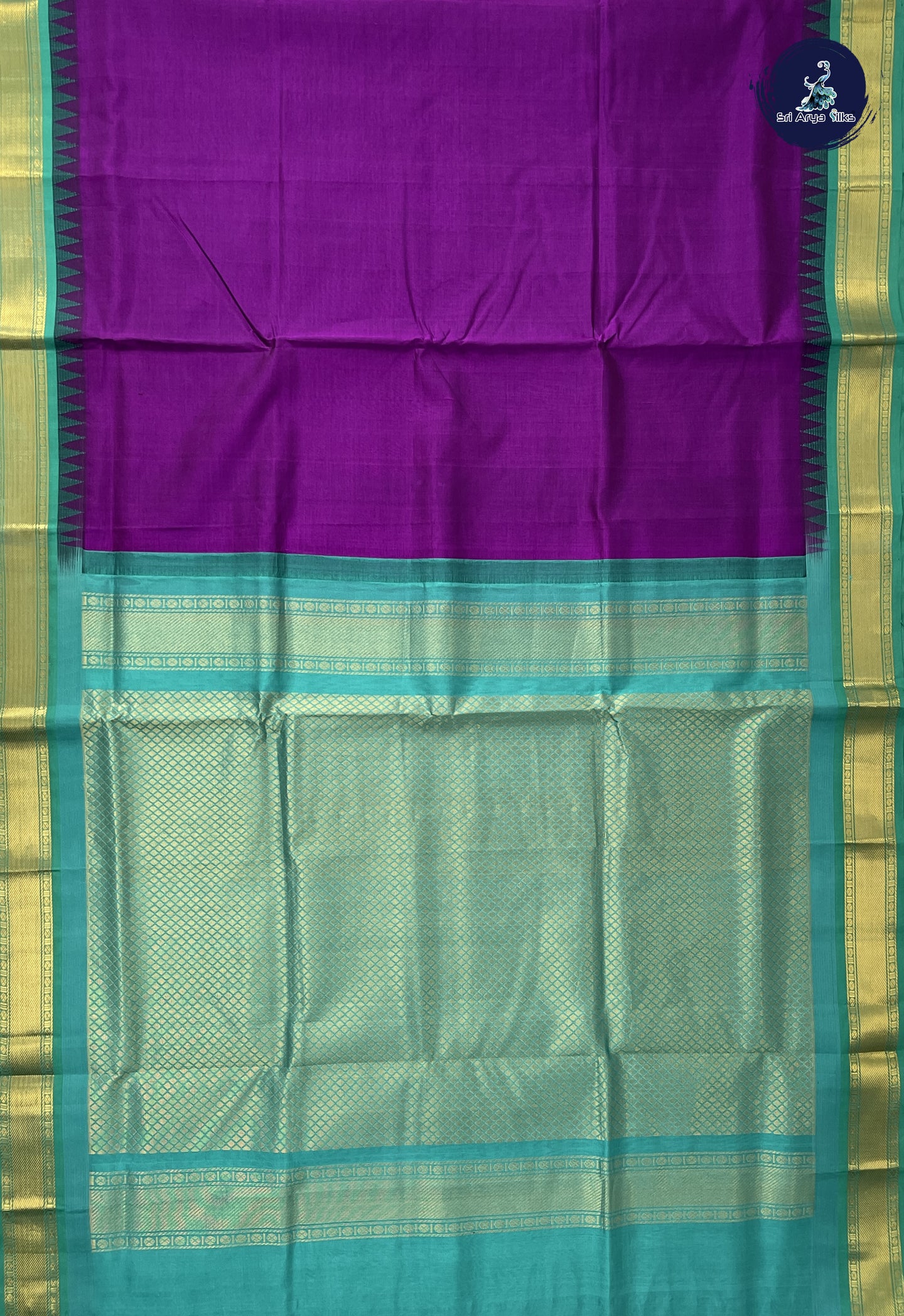 Purple Korvai Silk Cotton Saree With Plain Pattern