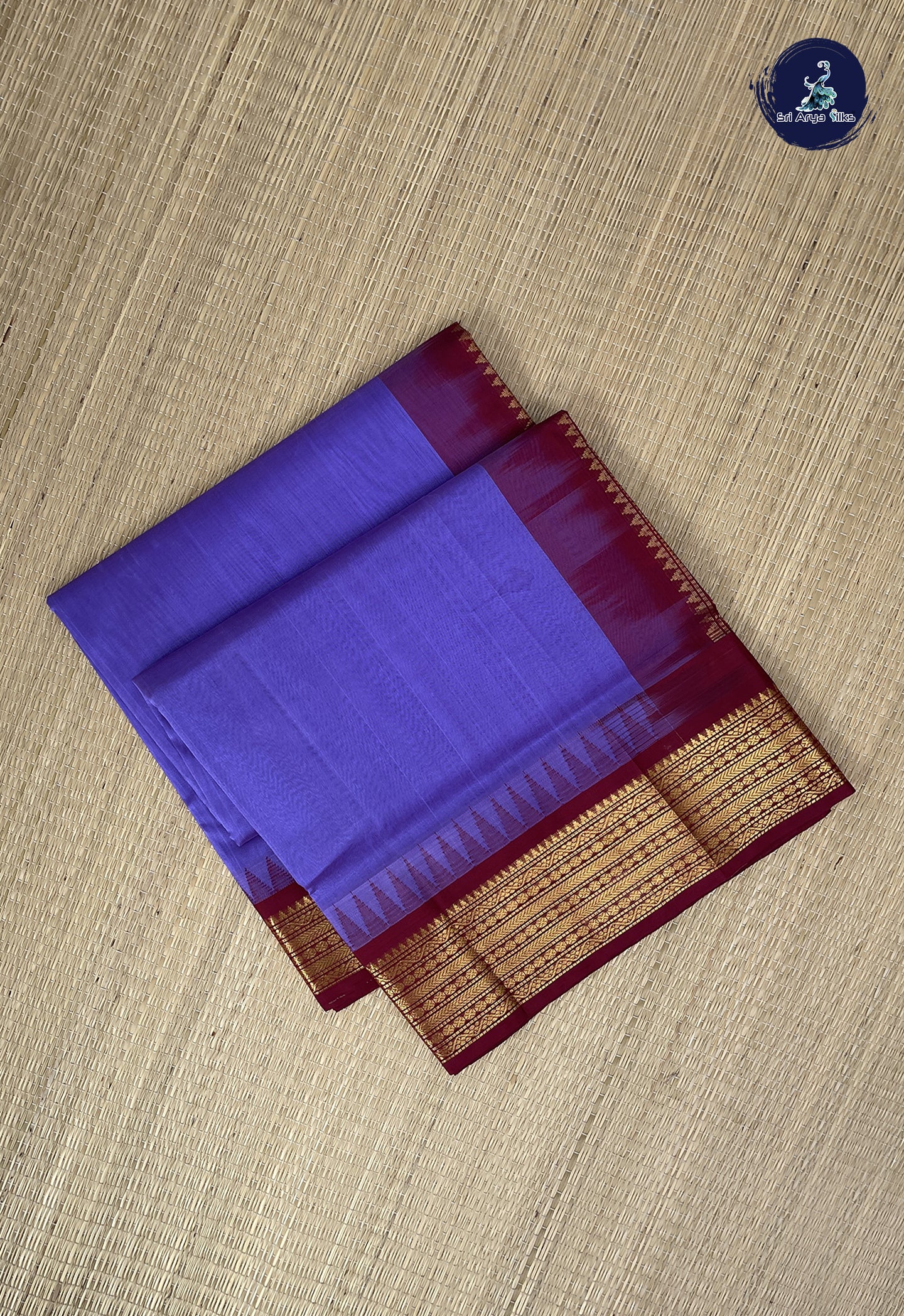 Lavender Korvai Silk Cotton Saree With Plain Pattern