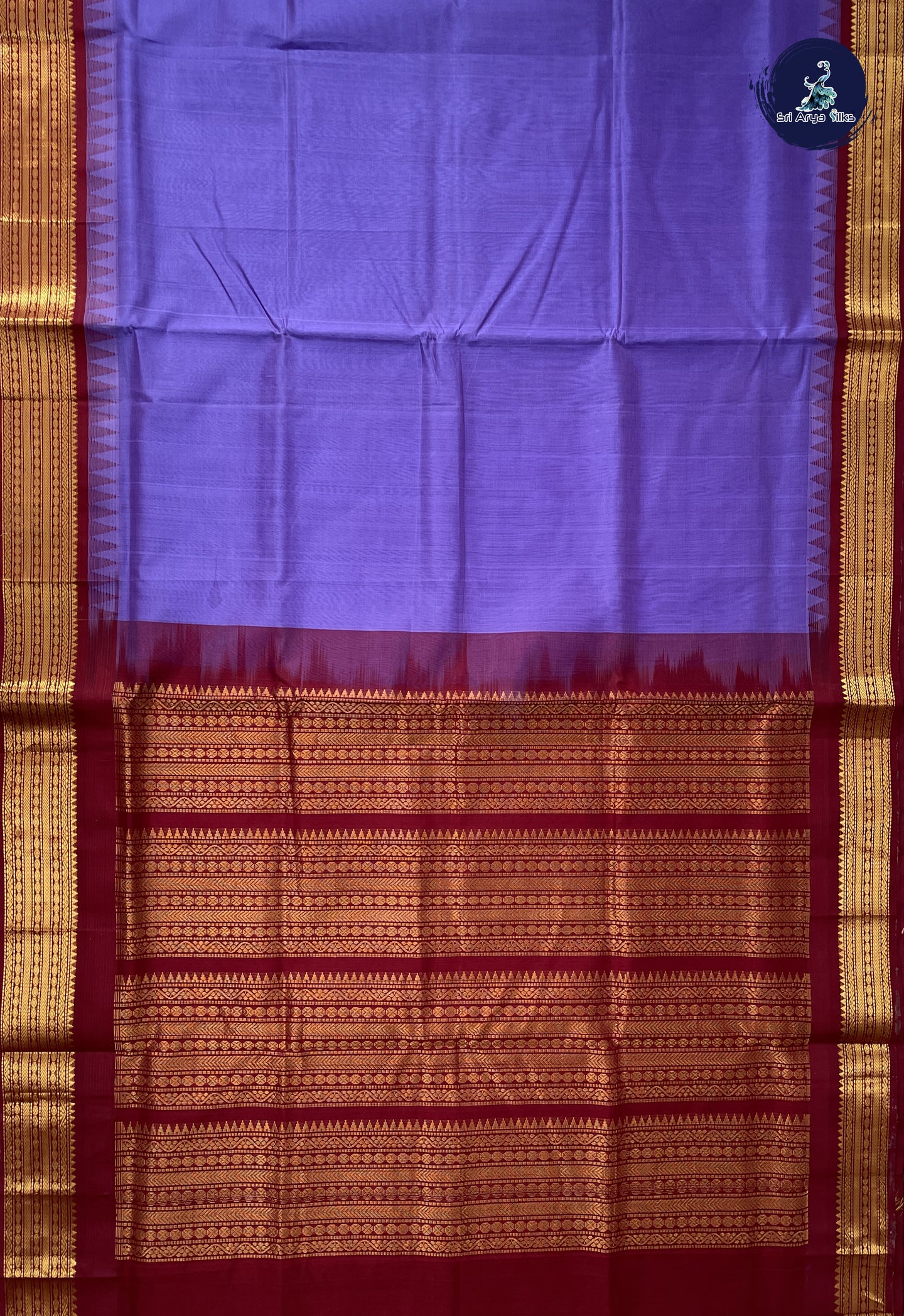 Lavender Korvai Silk Cotton Saree With Plain Pattern