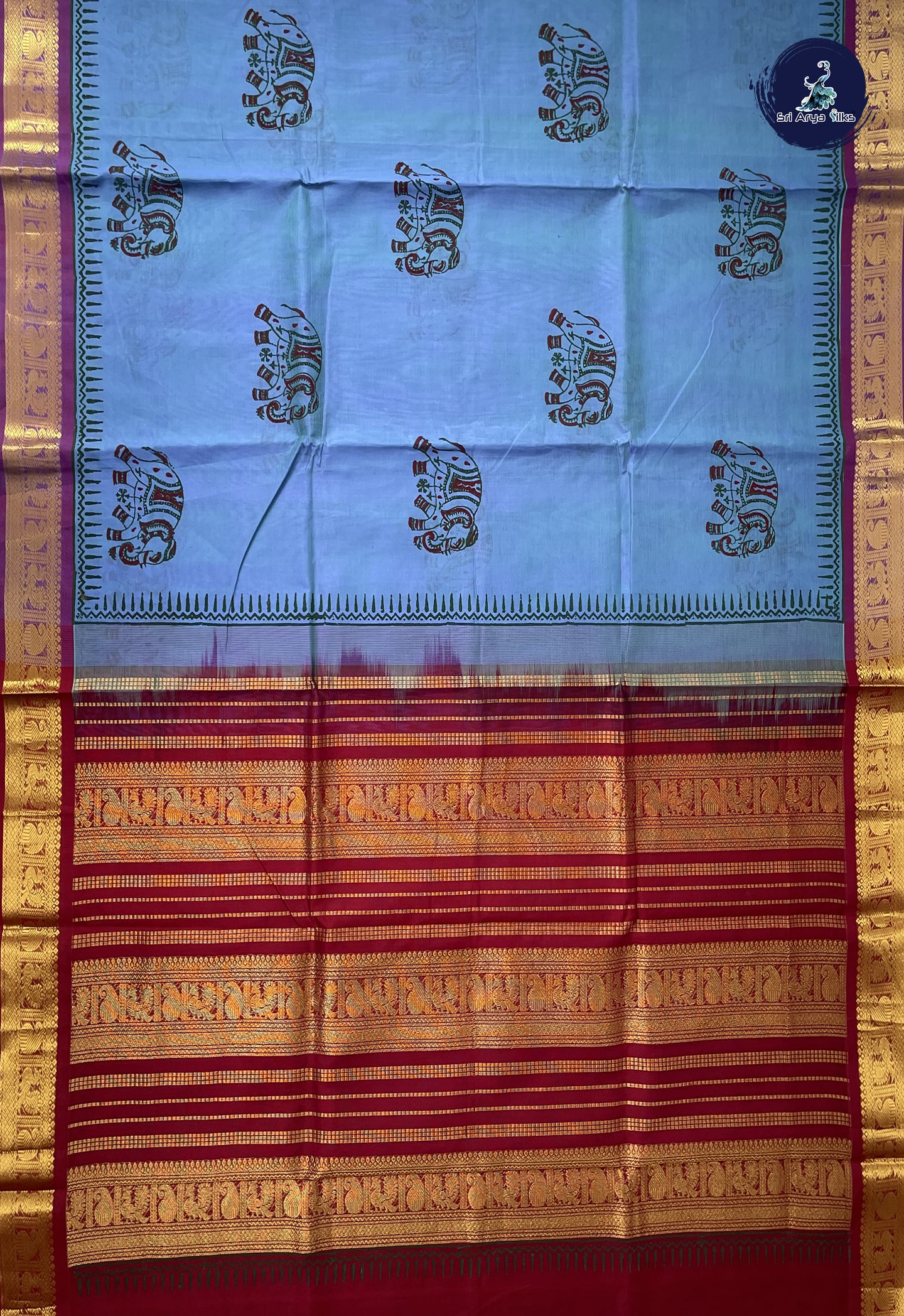 Dual Tone Blue Printed Saree With Printed Pattern