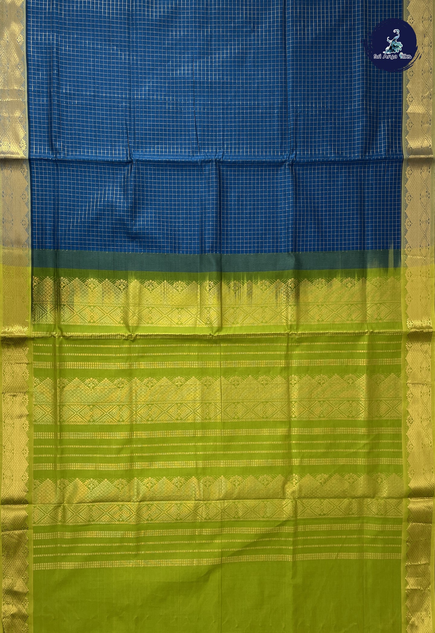 Blue Checked Saree With Checked Pattern