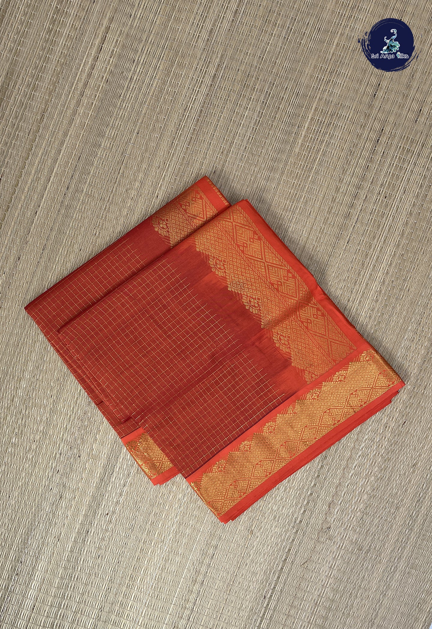 Orange Checked Saree With Checked Pattern