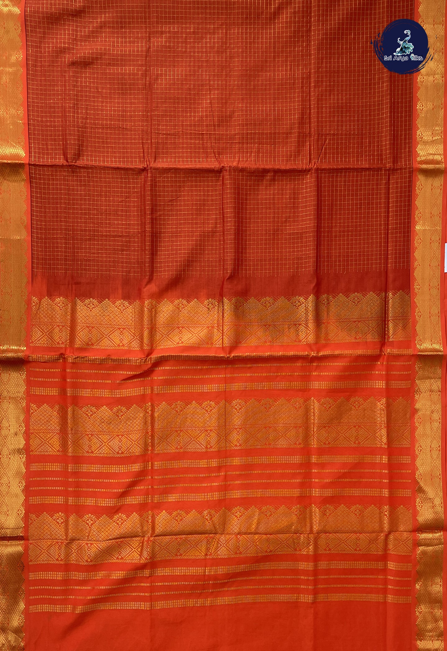 Orange Checked Saree With Checked Pattern
