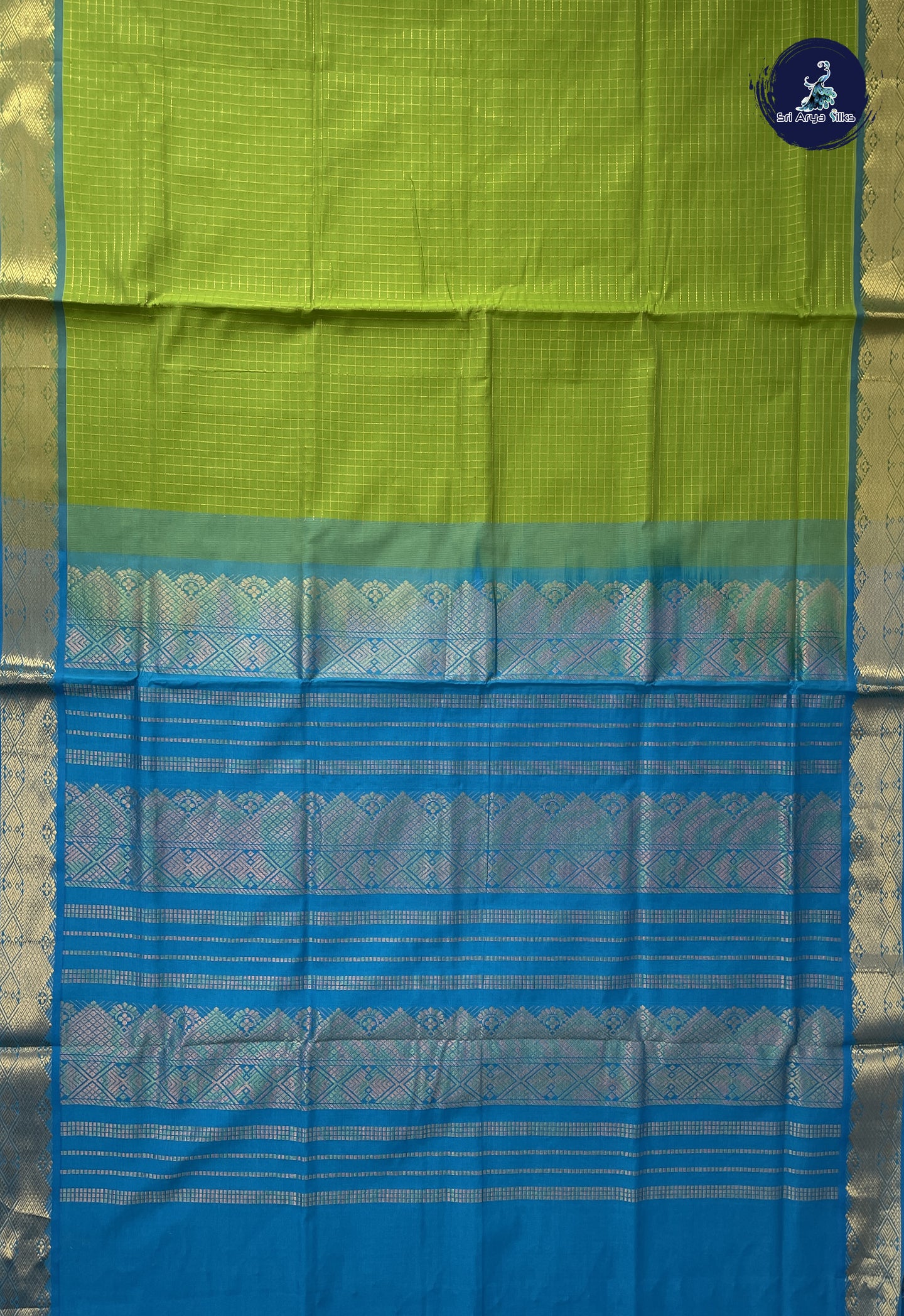 Mehendi Green Checked Saree With Checked Pattern