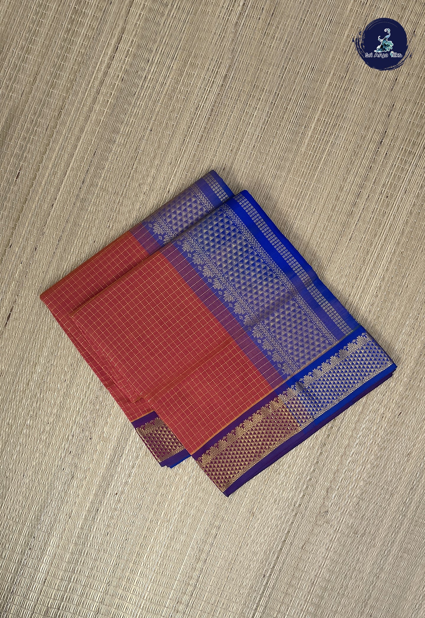 Brick Orange Checked Saree With Checked Pattern