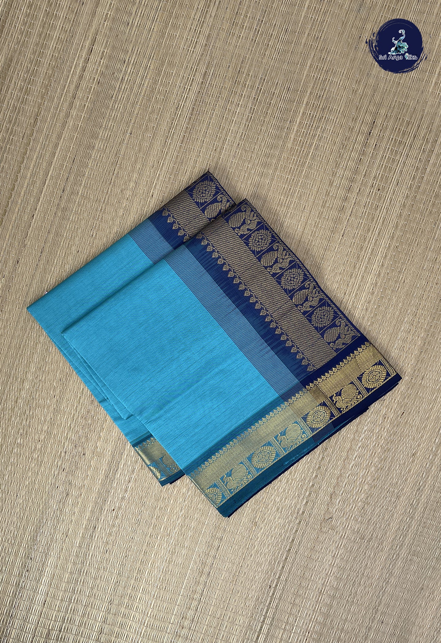 Light Blue Kanchi Semi Silk Cotton Saree With Vaira Oosi Pattern