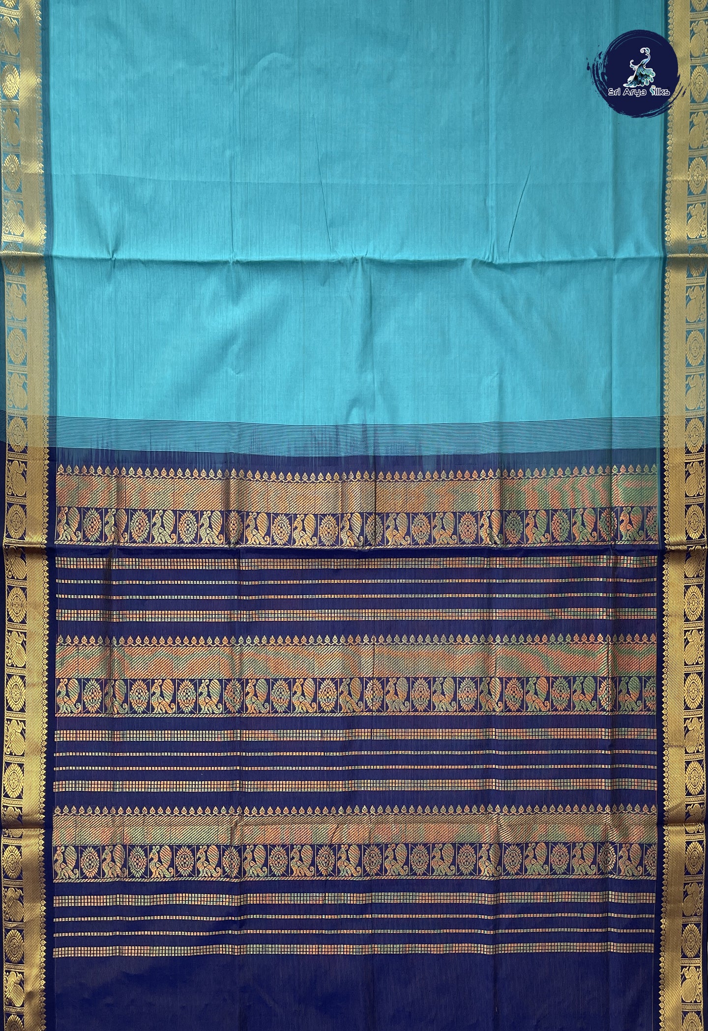 Light Blue Kanchi Semi Silk Cotton Saree With Vaira Oosi Pattern