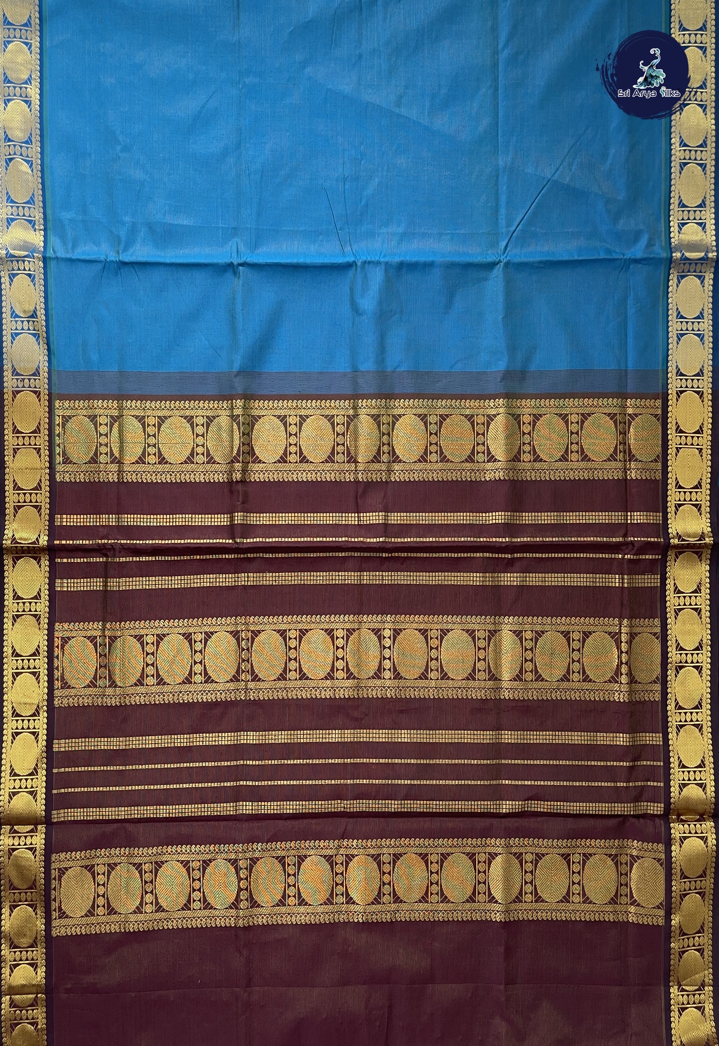 Dual Tone Blue Kanchi Semi Silk Cotton Saree With Vaira Oosi Pattern