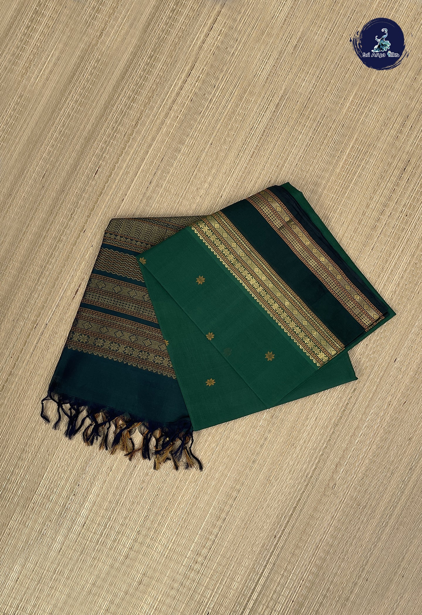 Dark Green Bridal Silk Cotton Saree With Buttas Pattern