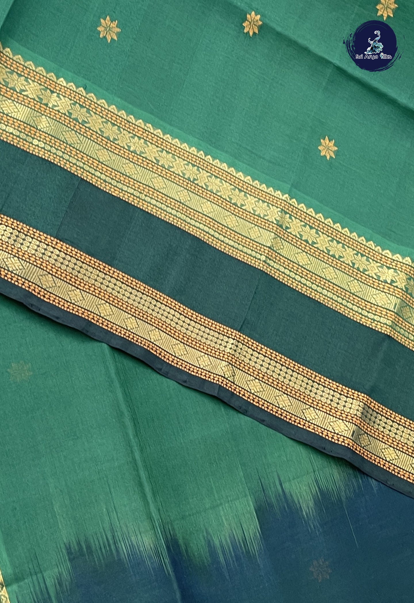 Dark Green Bridal Silk Cotton Saree With Buttas Pattern