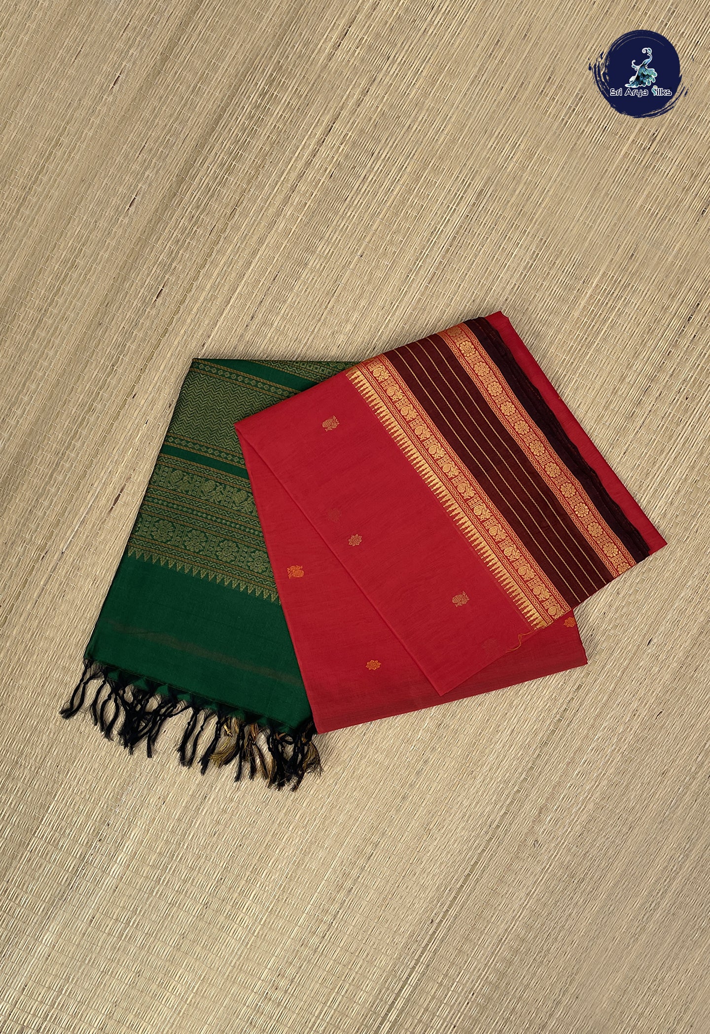Red Bridal Silk Cotton Saree With Buttas Pattern