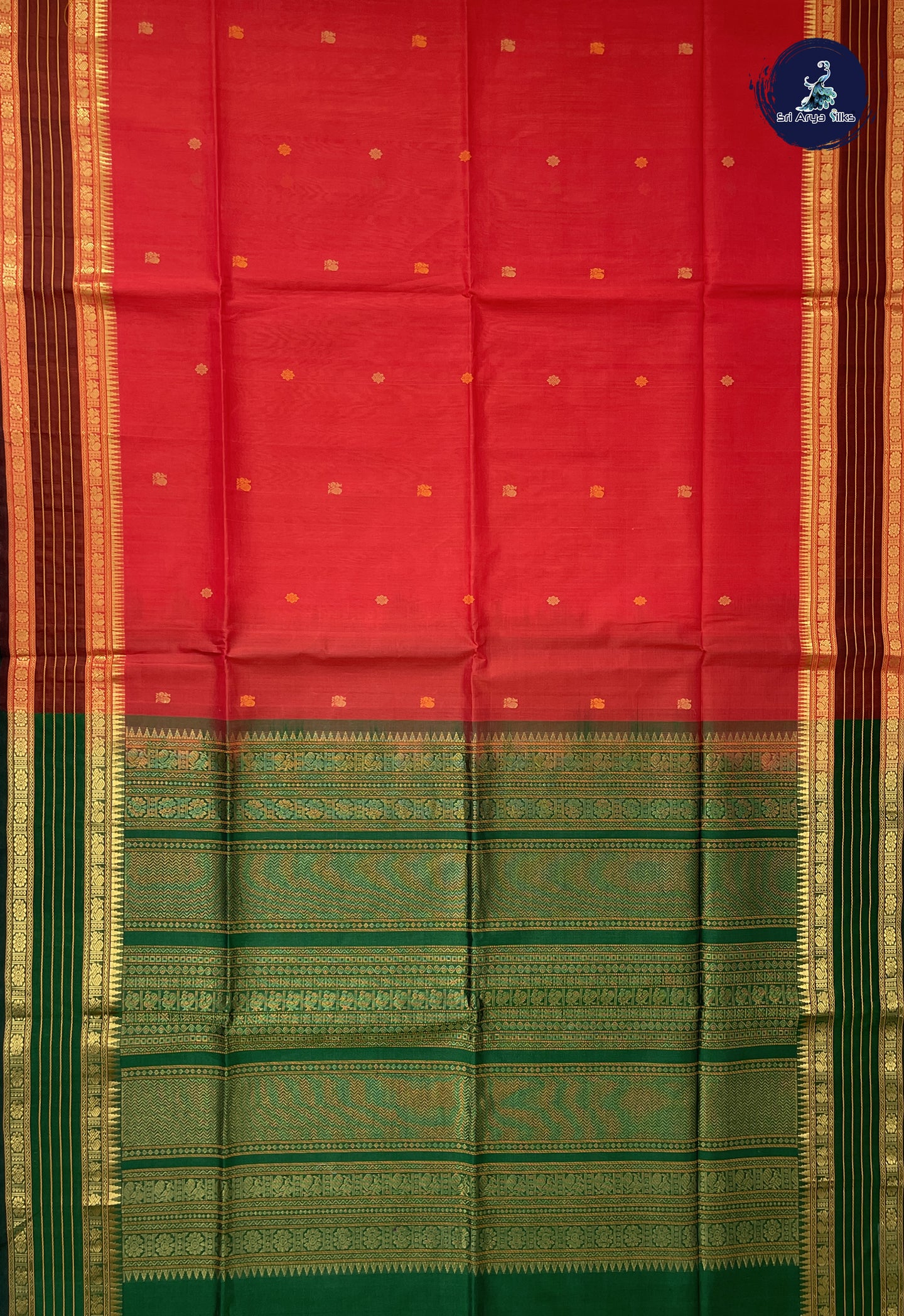 Red Bridal Silk Cotton Saree With Buttas Pattern