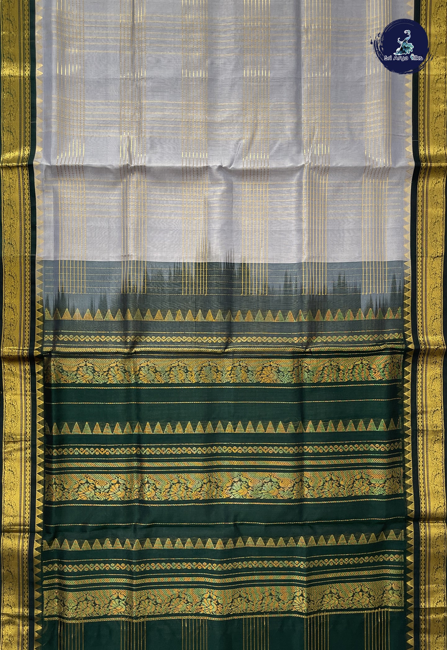 Grey Checked Saree With Zari Checked Pattern
