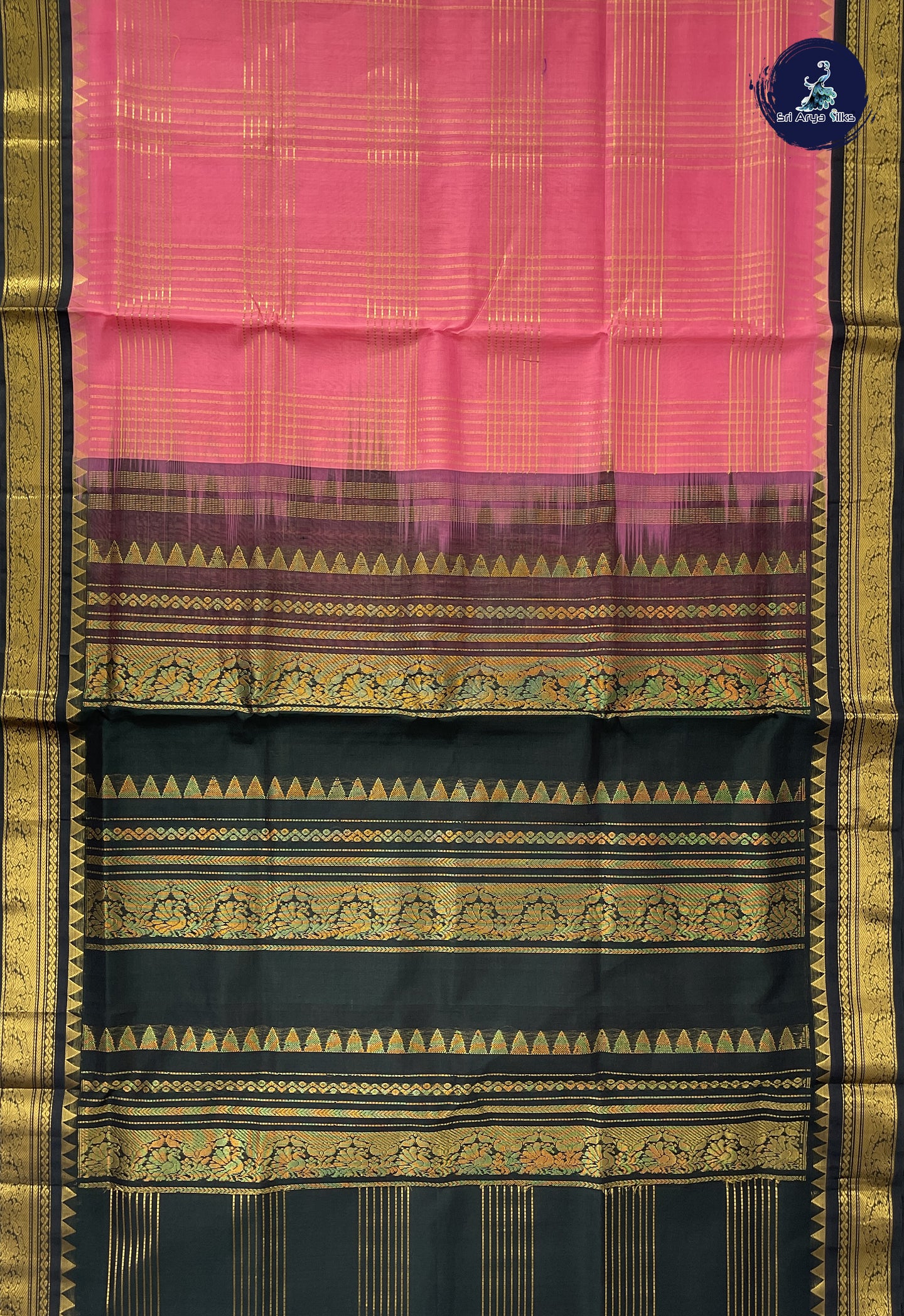 Light Pink Checked Saree With Zari Checked Pattern