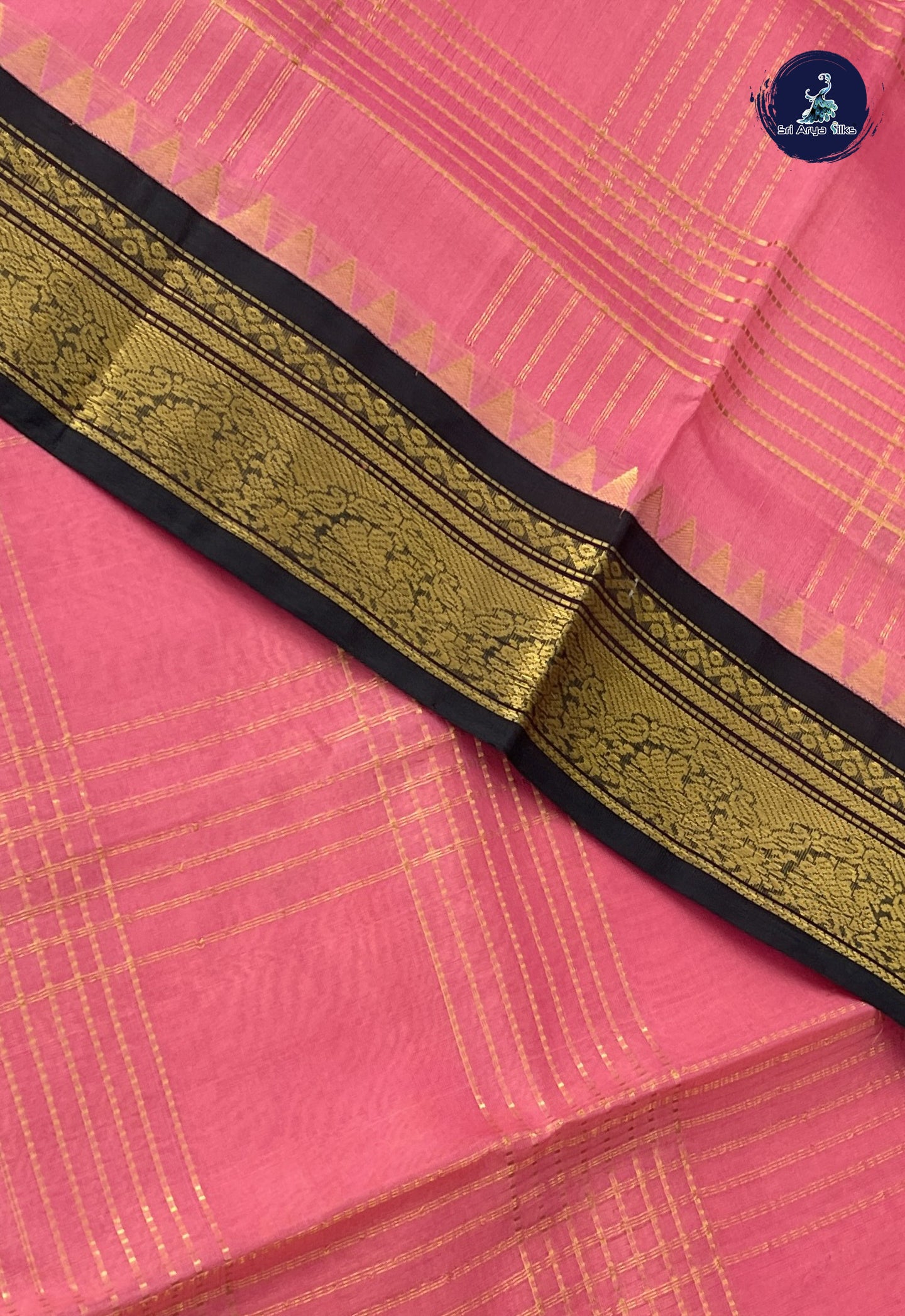 Light Pink Checked Saree With Zari Checked Pattern