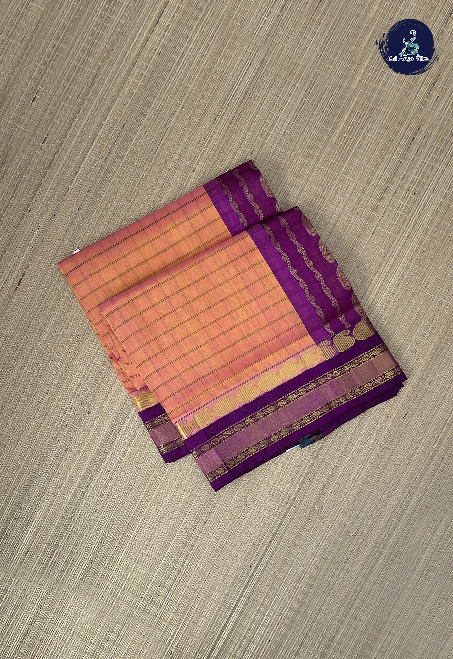 Peach Checked Saree With Checked Pattern