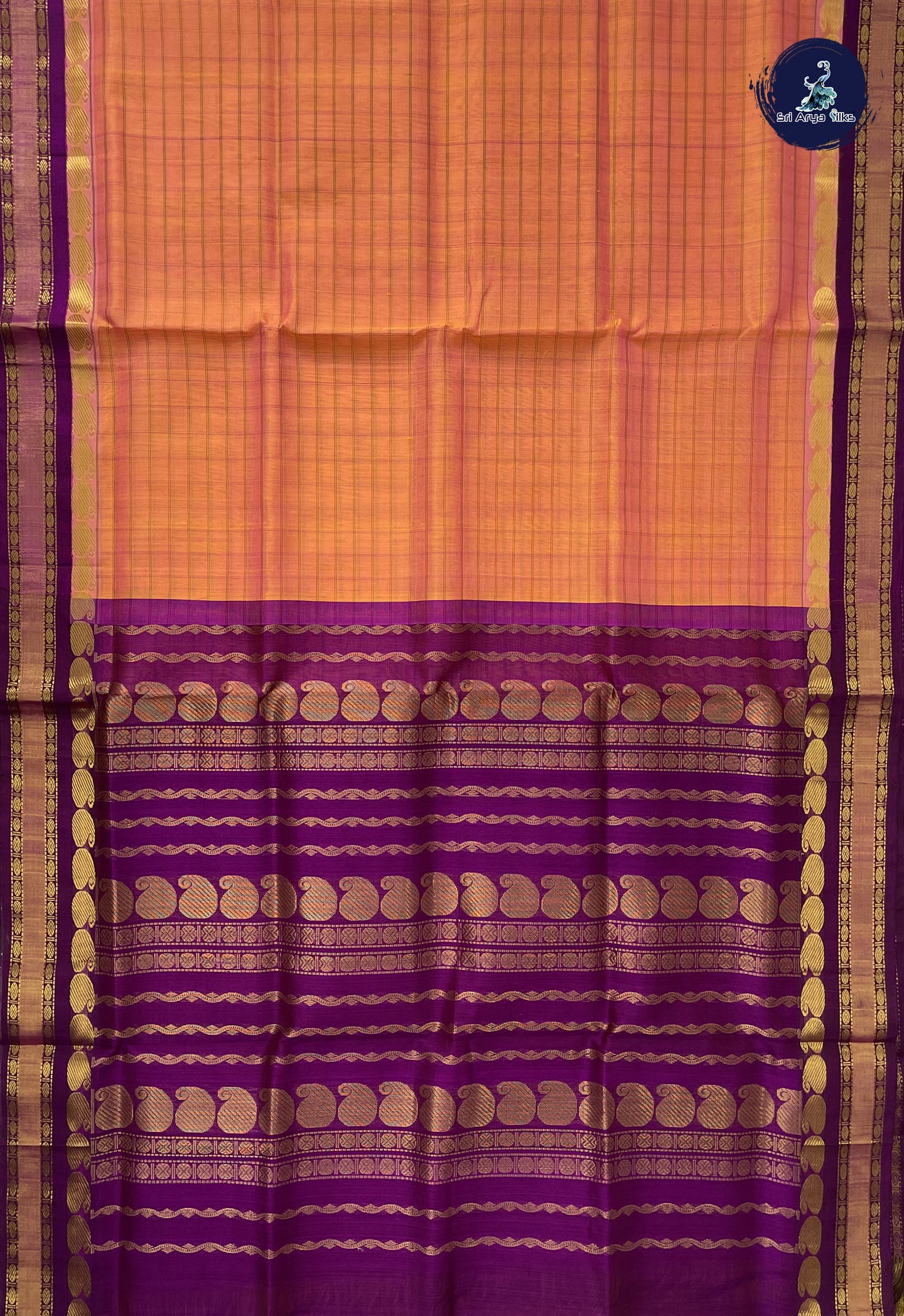 Peach Checked Saree With Checked Pattern