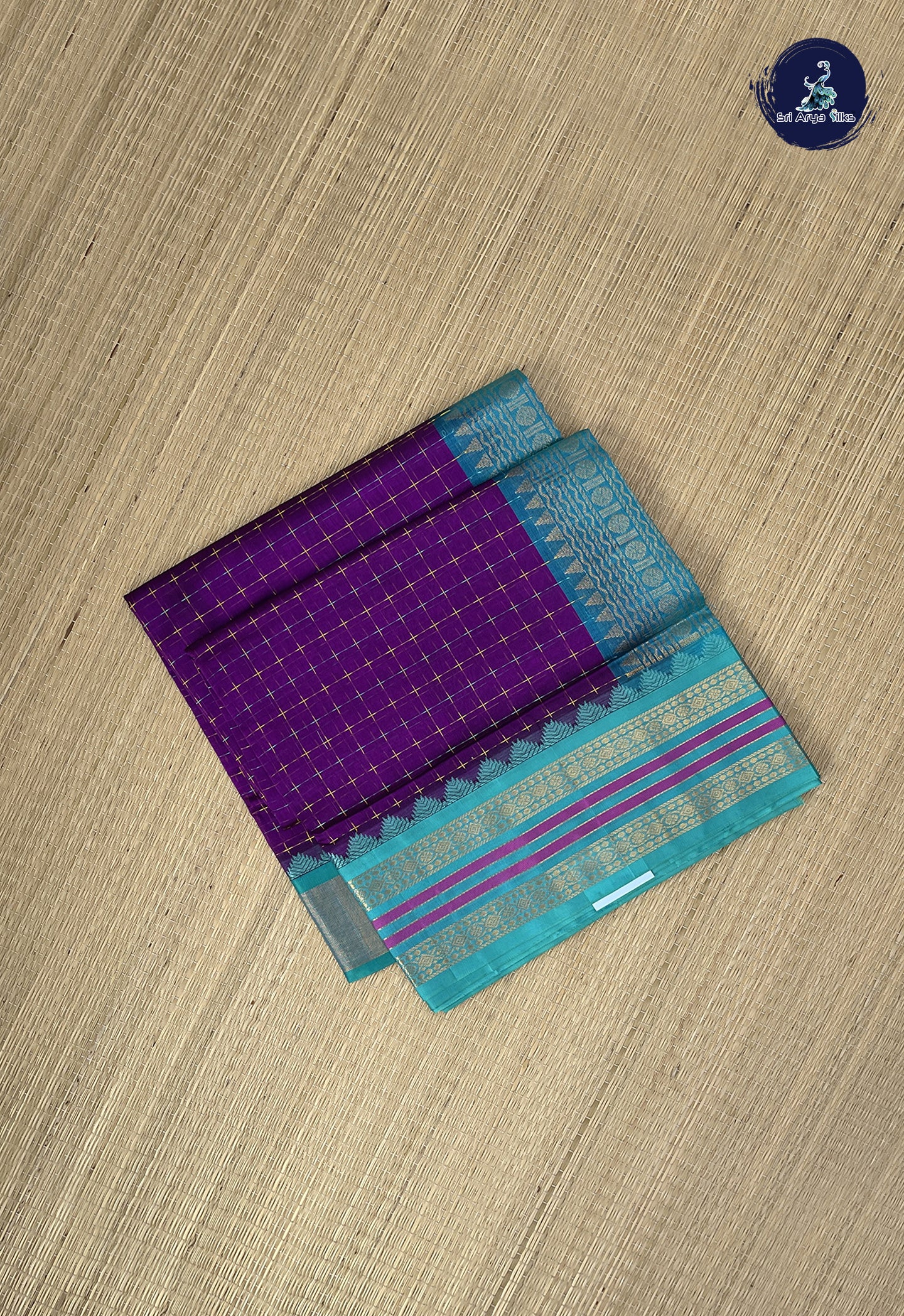 Dark Brinjal Thread Work Saree With Thread Work Pattern